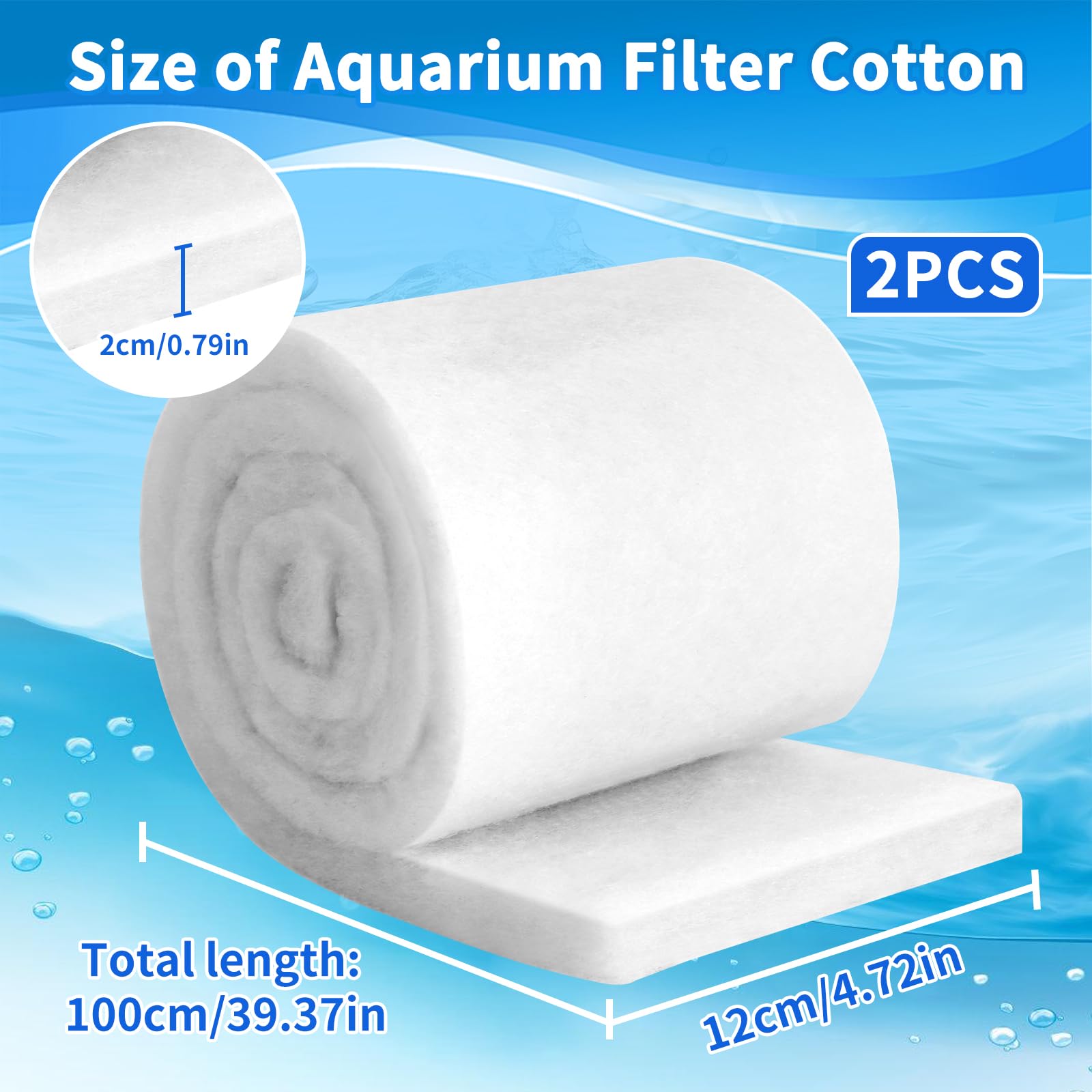 Haocjanc Pack of 2 Fish Tank Filter Sponges, Thickened Aquarium Filter Sponge, White Aquarium Sponge Filter, Cotton Cleaning pad Biochemical Filter Foam for Aquarium Fish Tanks (100 cm X 12 cm X 2 cm) - Image 2