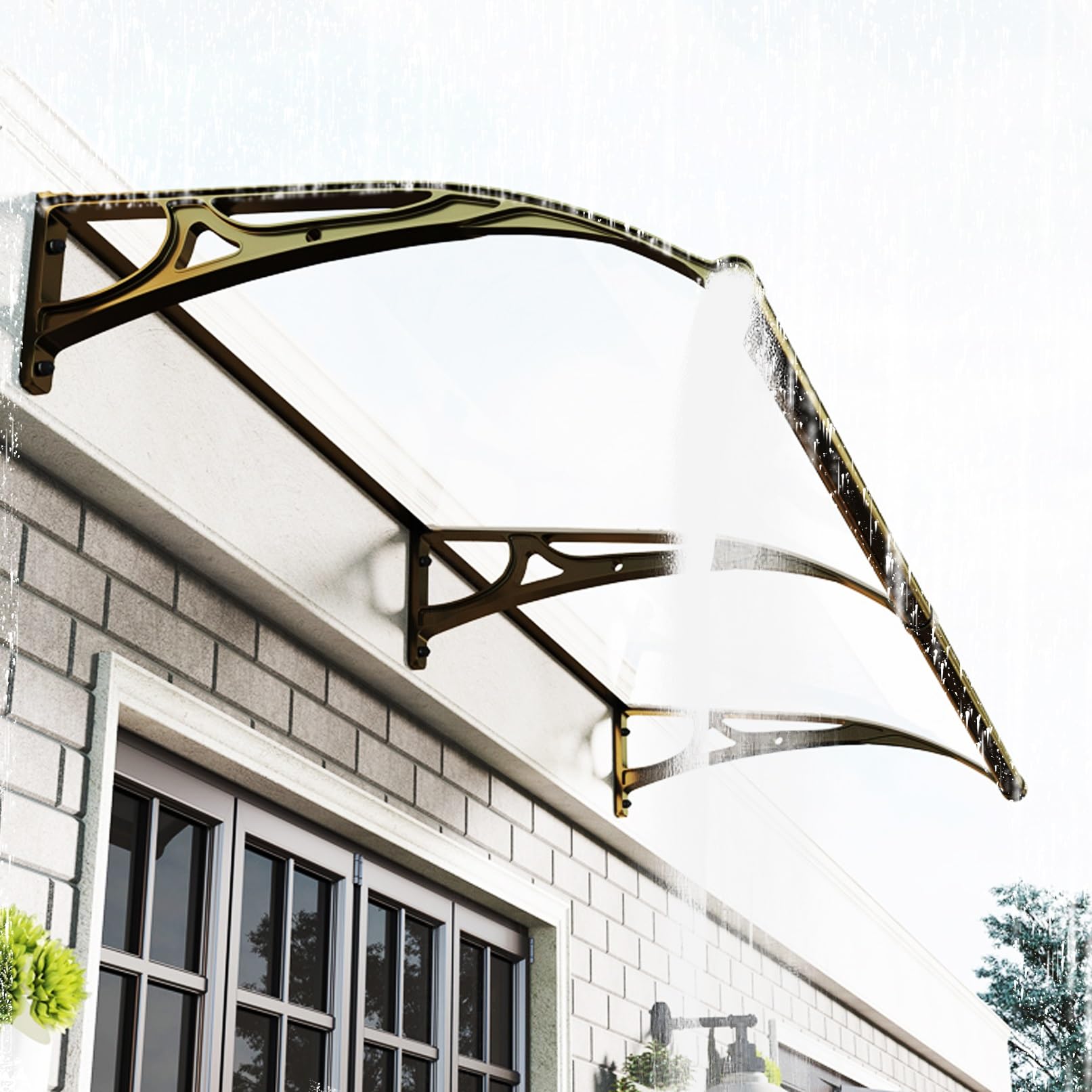 Pensilina Da Esterno In Policarbonato - 100x150cm, Trasparente, Per Porte, Finestre E Balconi - Foto 2