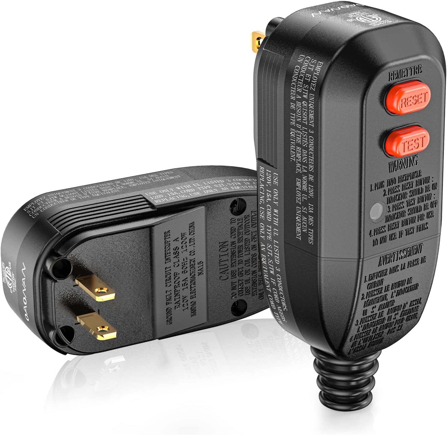 OAONAN GFCI Replacement Plug Assembly with Ground Fault Circuit Interrupter Safety RCD Protection for Pool Pump,Power Pressure Washer,Air Conditioner,Hair Dryer and so on (15Amp 2wires)