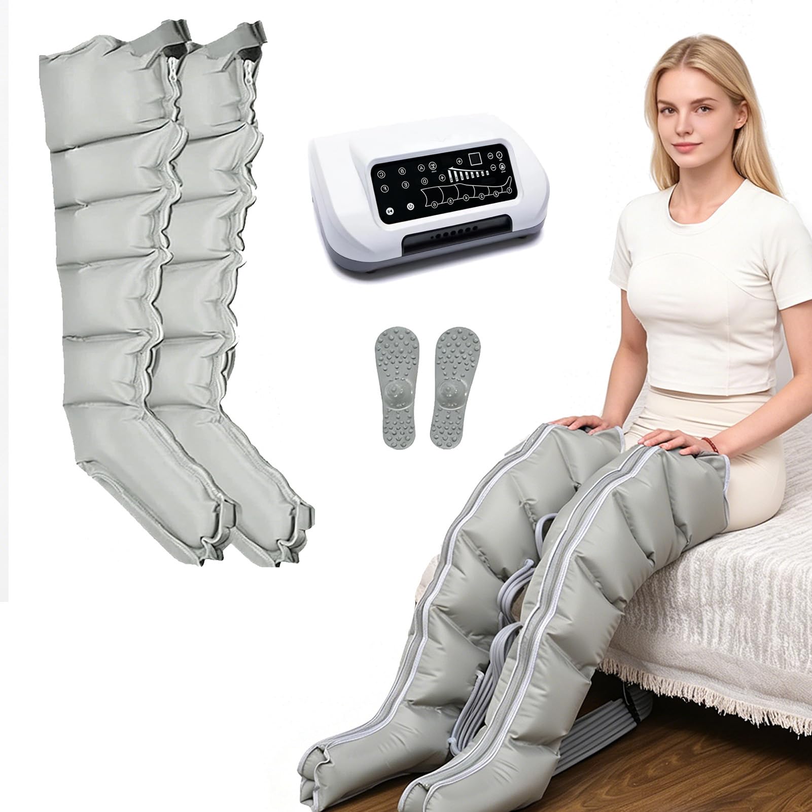 Joyfitness Leg Compression Boots, Lymphatic Drainage Massager, 6 Cavity Leg Massager with Pressure Sensor and Wireless Remote, for Blood Circulation, Relieves Muscle Pain, for Leg Edema Relief