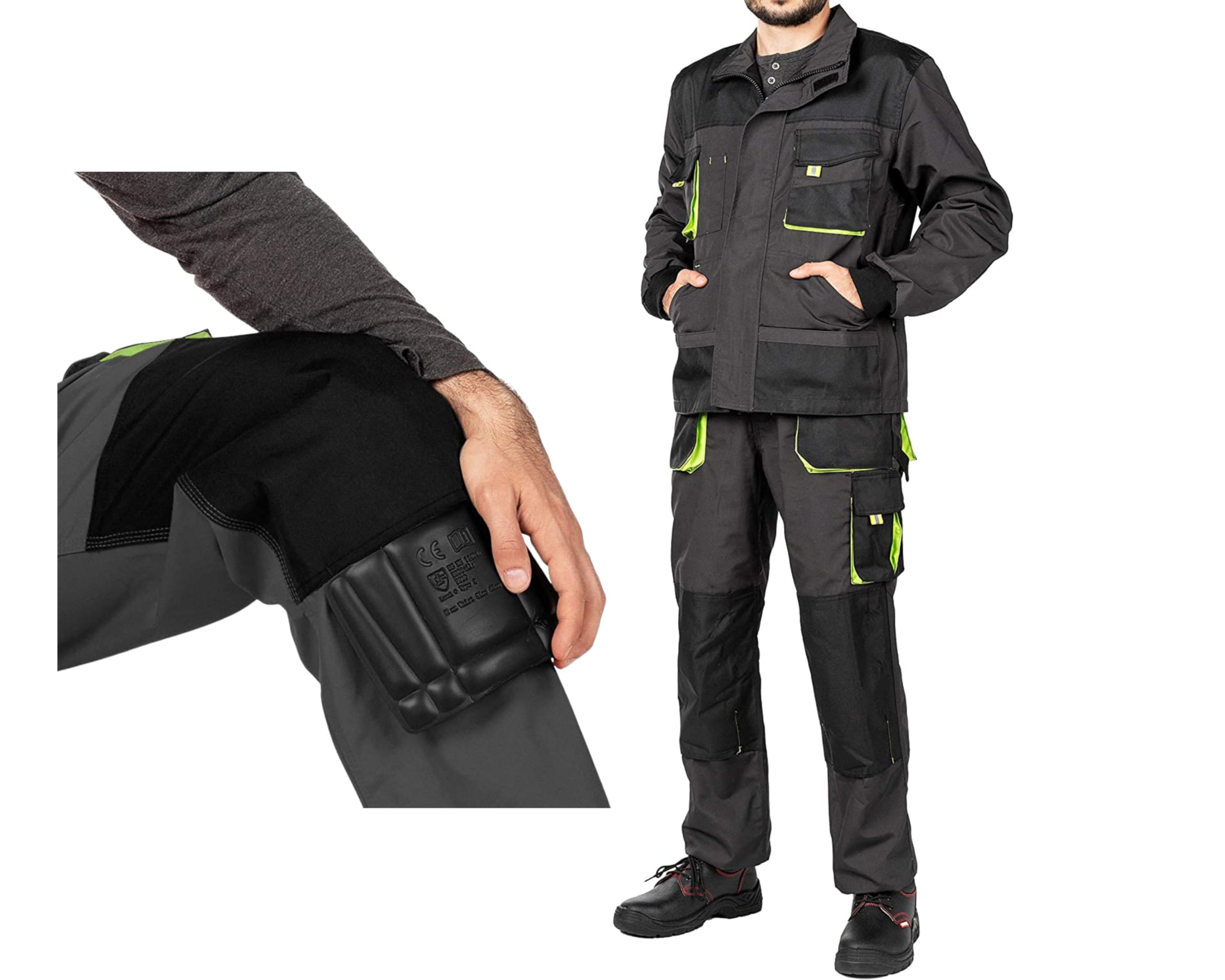 MAZALAT Salopette da Lavoro Uomo - Pantaloni Con Tasche per Imbottitura e Ginocchiere, Tuta Combinata, Taglie S-3XL