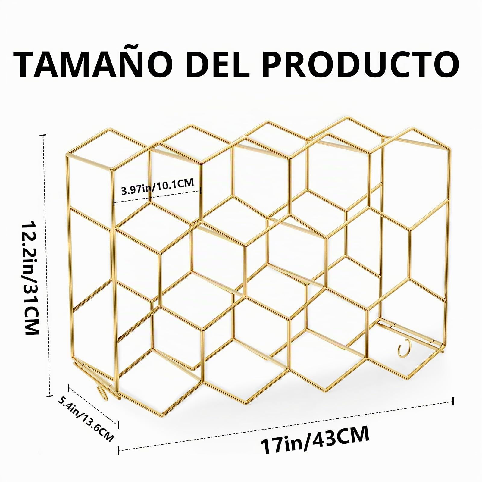 Urban Deco Estante de vino de encimera para 14 botellas, no requiere montaje, soporte moderno para botellas de vino para armario, cocina, bar, despensa, insertos de estante de vino de alambre dorado