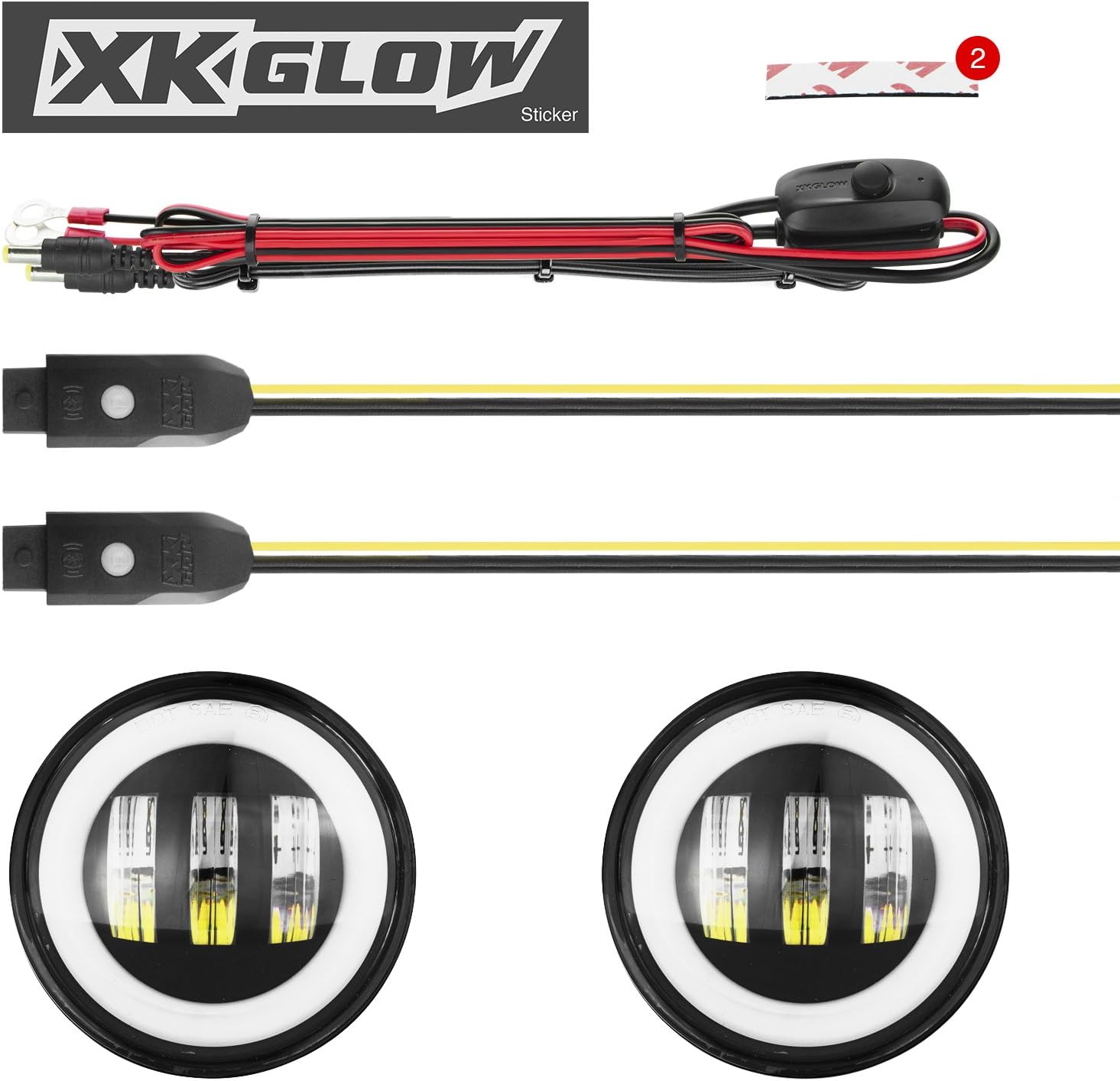 2pc Black Fog Lights RGB Halo XKCHROME Smartphone App Controlled LED kit with White DRL + Amber Turn Signal for Wrangler JK models
