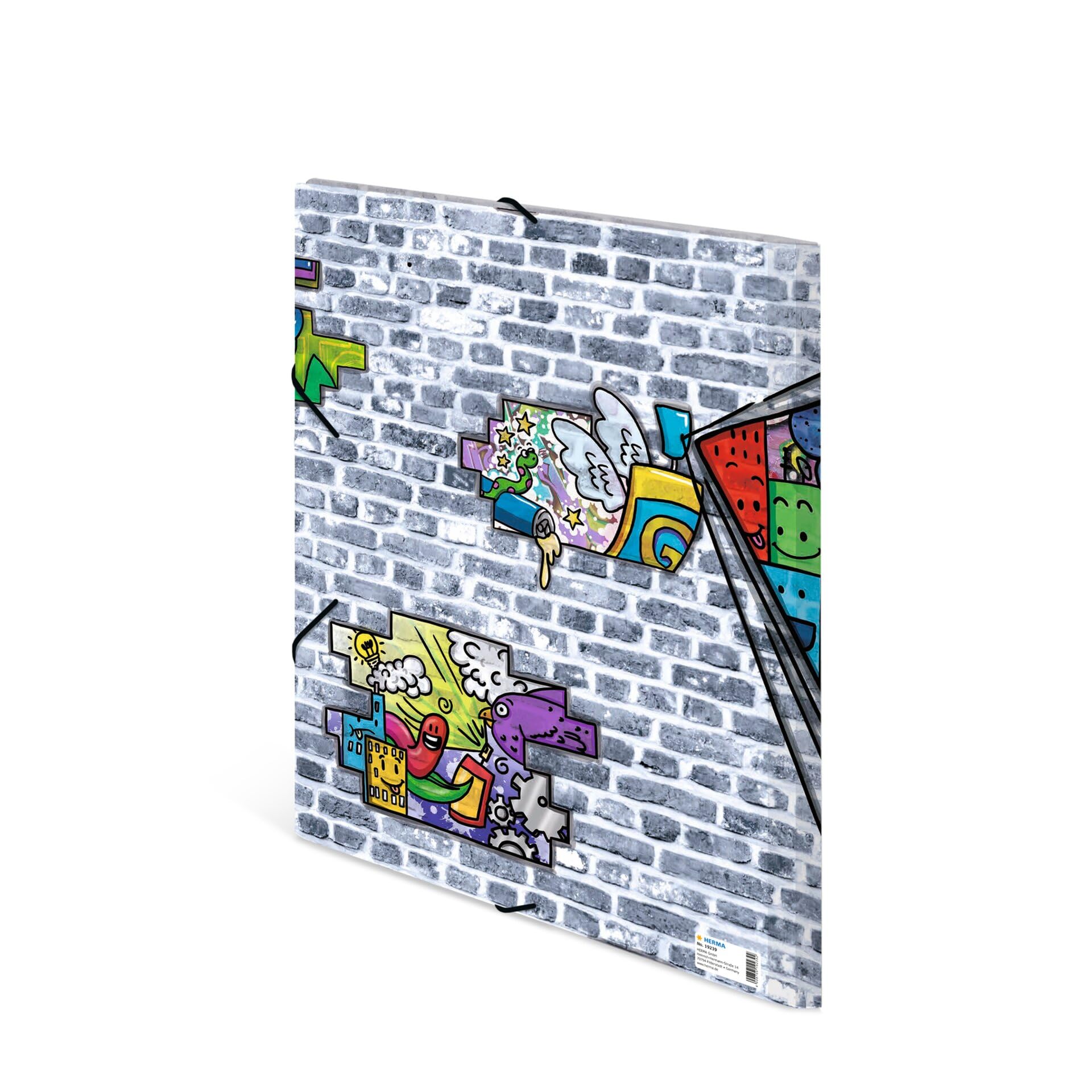 HERMA Collector's Folders A3 Graffiti Set of 3 Children's Plastic Corner Folder with Art Motif, Elastic Band - Image 2