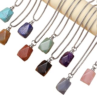 2pcs Natural Stone Perfume Bottle Pendant Necklace Rose Quartz Turquoise Link Chain Healing Crystals Stone Charms Necklaces For Women