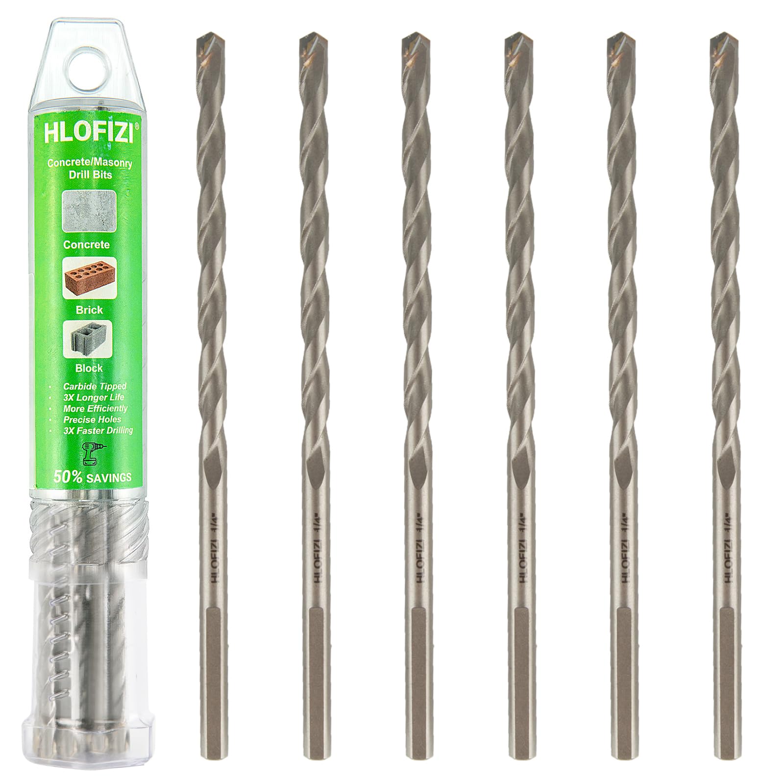 Masonry Drill Bits - 6 Pack for Concrete & Stone -1