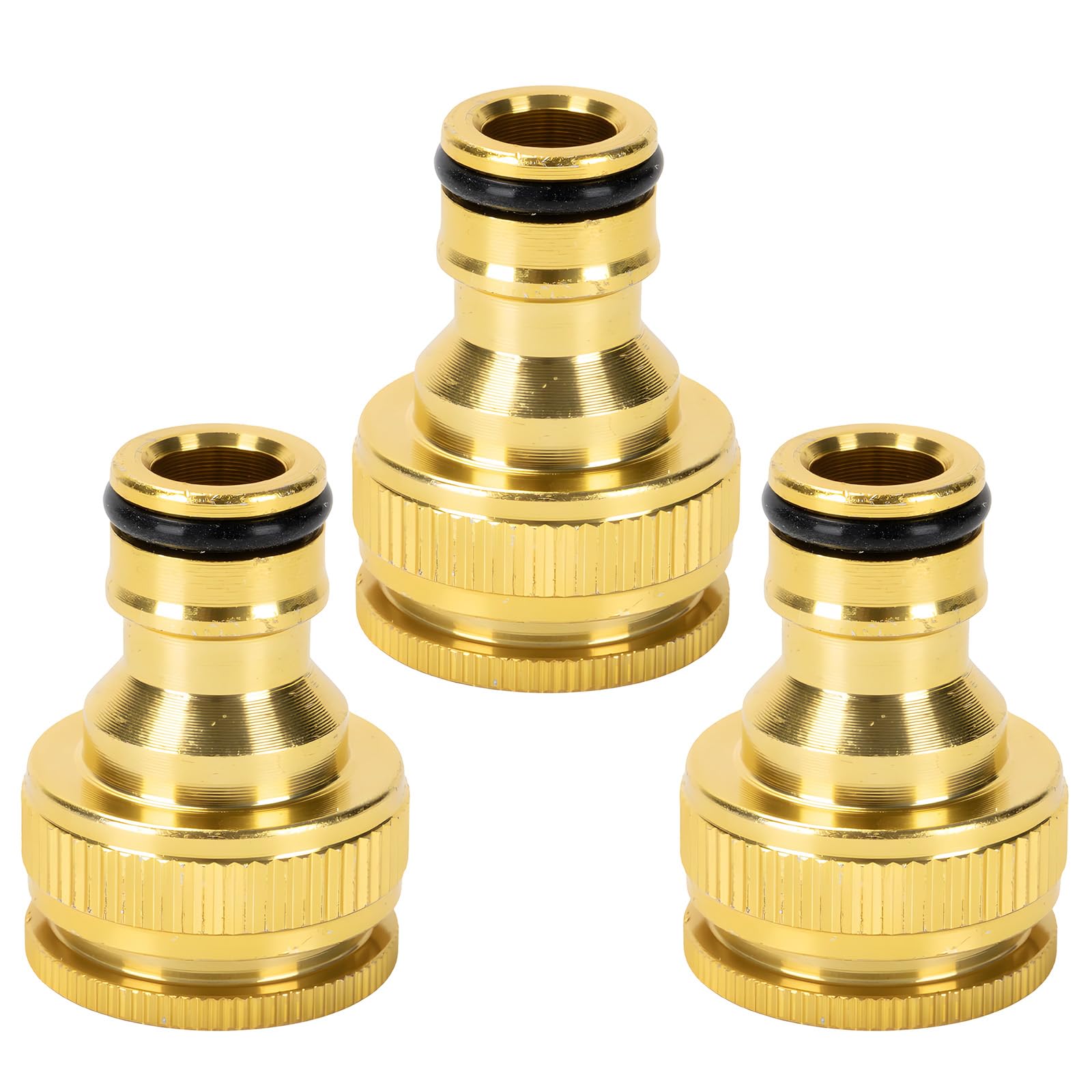 3 Pack Garden Hose Tap Connector,Hosepipe Fittings Metal Connectors,1/2 Inch & 3/4 Inch, 2-in-1 Female Threaded Faucet Adapter, Universal Outdoor Water Tap Fittings with Leakproof Rubber Ring