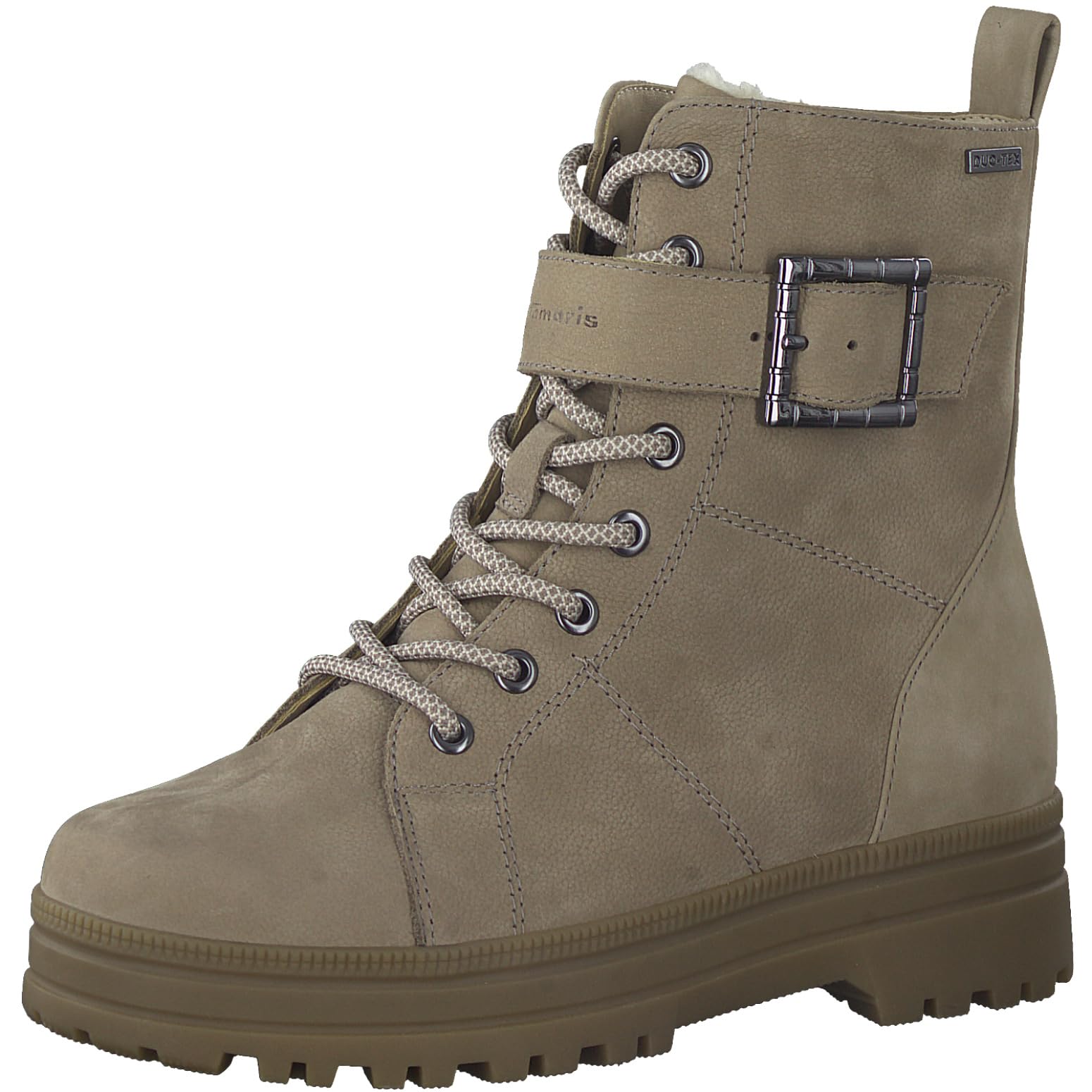 Tamaris Comfort Women’s Lace-Up Ankle Boots Warm Lined Platform Comfort Fit , Taupe, 7,5 UK