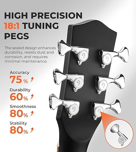 Miniatura 5 de Vangoa Guitarra acústica negra para principiantes adultos adolescentes tamaño completo kit de iniciación de guitarra acústica de 41 pulgadas Negro,