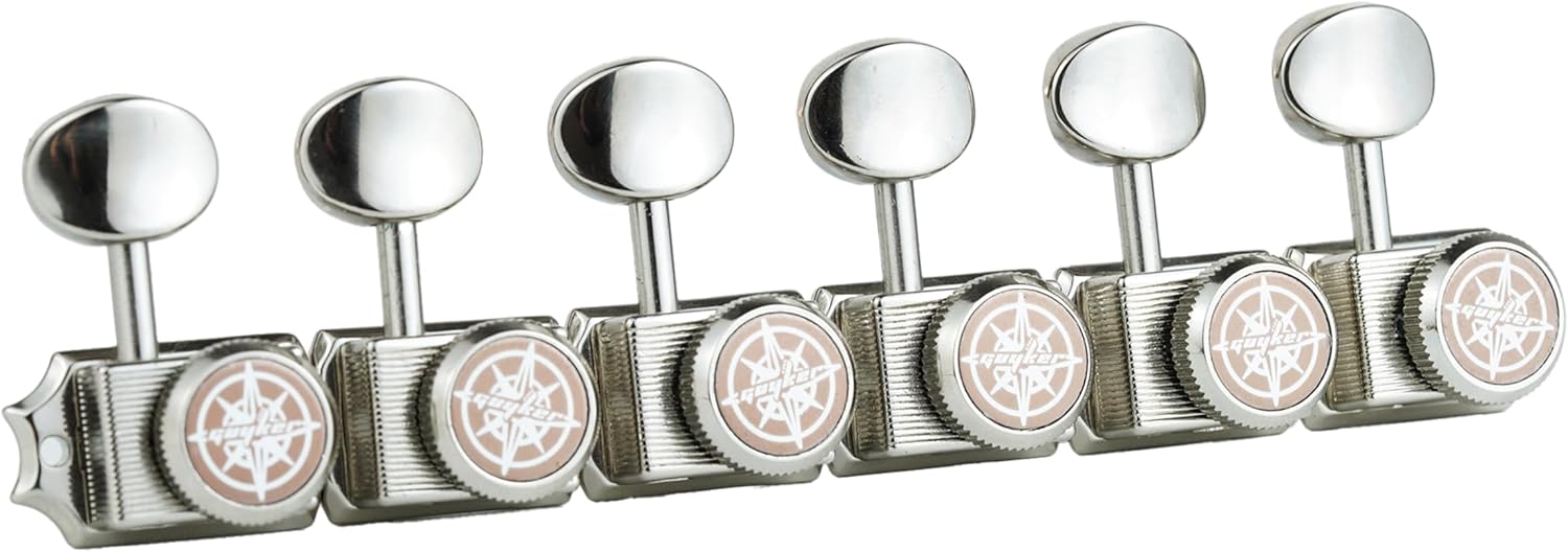 Guyker 6-in-line Vintage Guitar Lock String Tuners – Locking Tuning Key Pegs Machine Heads Replacement Parts for ST TL Style Electric Guitars Gear Ratio 1:15 – nickel
