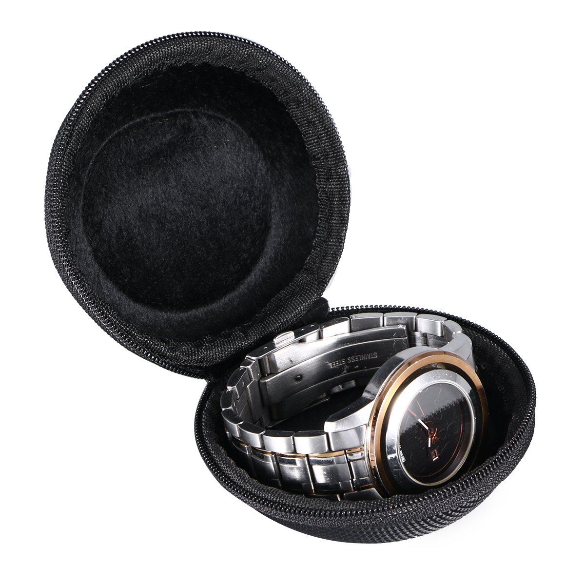 Baluue Travel Watch Case, Single Watch Box Zipper, EVA Watch Storage Box Round Wristwatches, Single Watch Organizer Watch Showcase for Mens