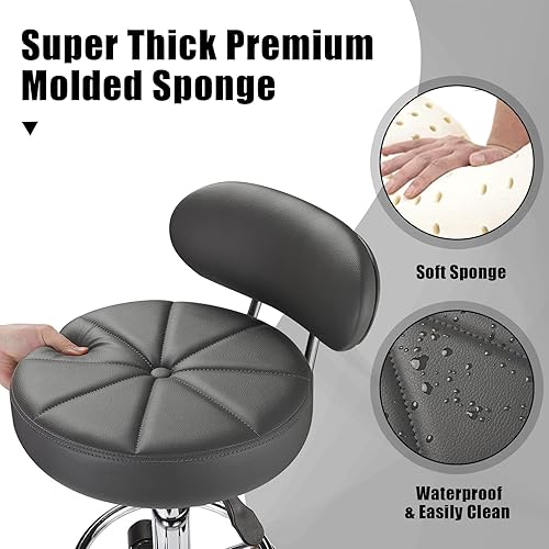 Miniatura 6 de Taburetes giratorios con ruedas Altura ajustable Taburete de spa con ruedas Respaldo Gris