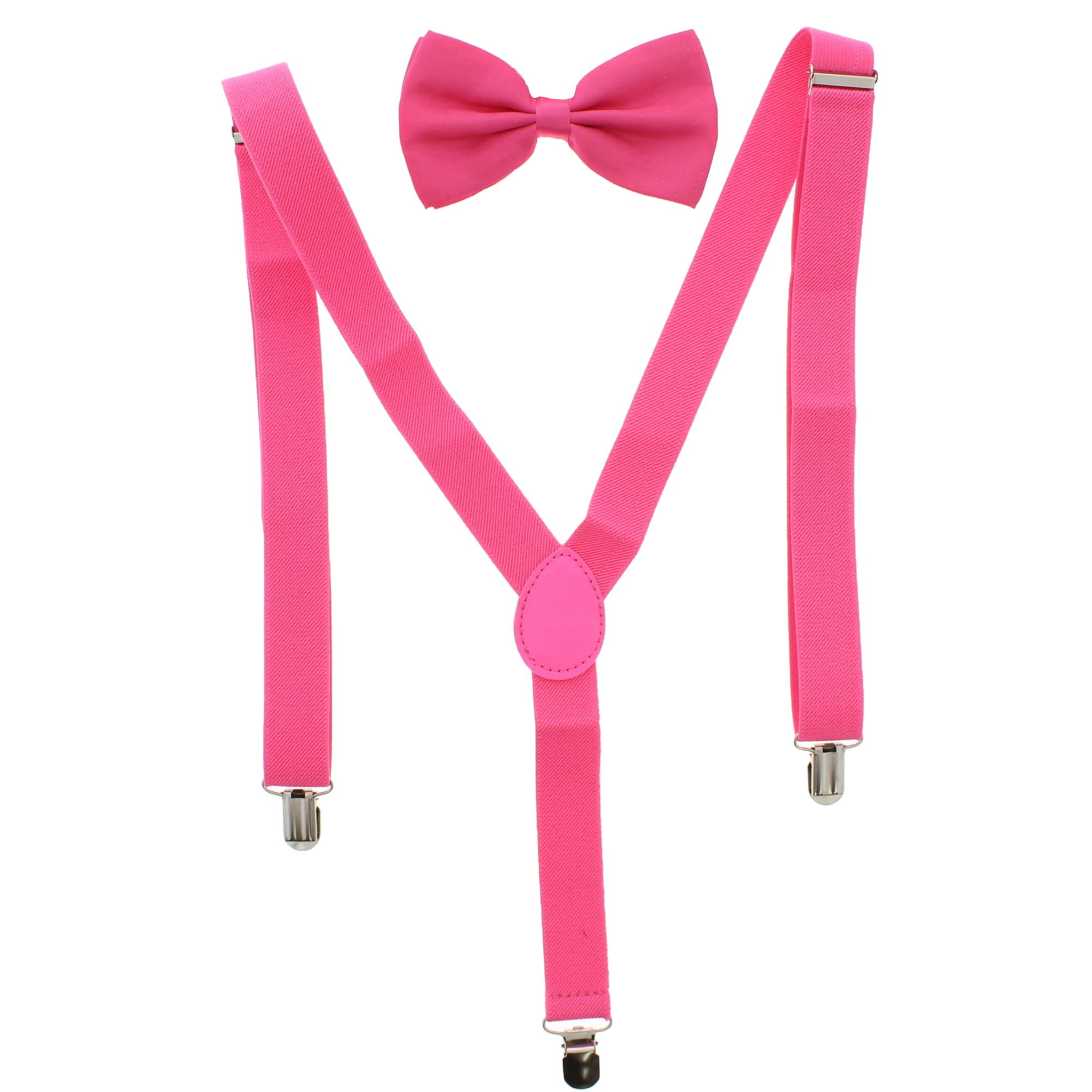 Zac's Alter Ego Men's Neon Pink Matching Suspenders & Pre-Tied Bow Tie Combo Sets For Stag Do's