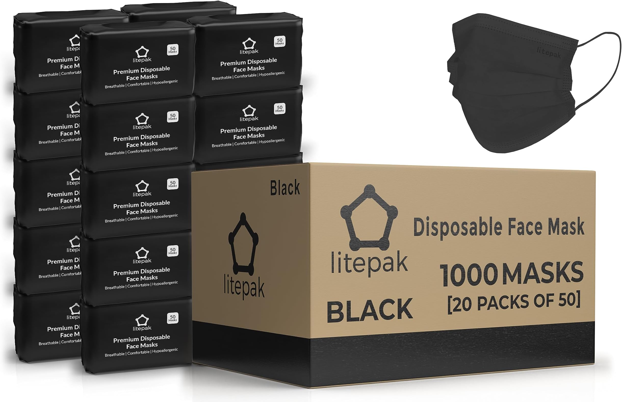 1000pcs Litepak Black Mask