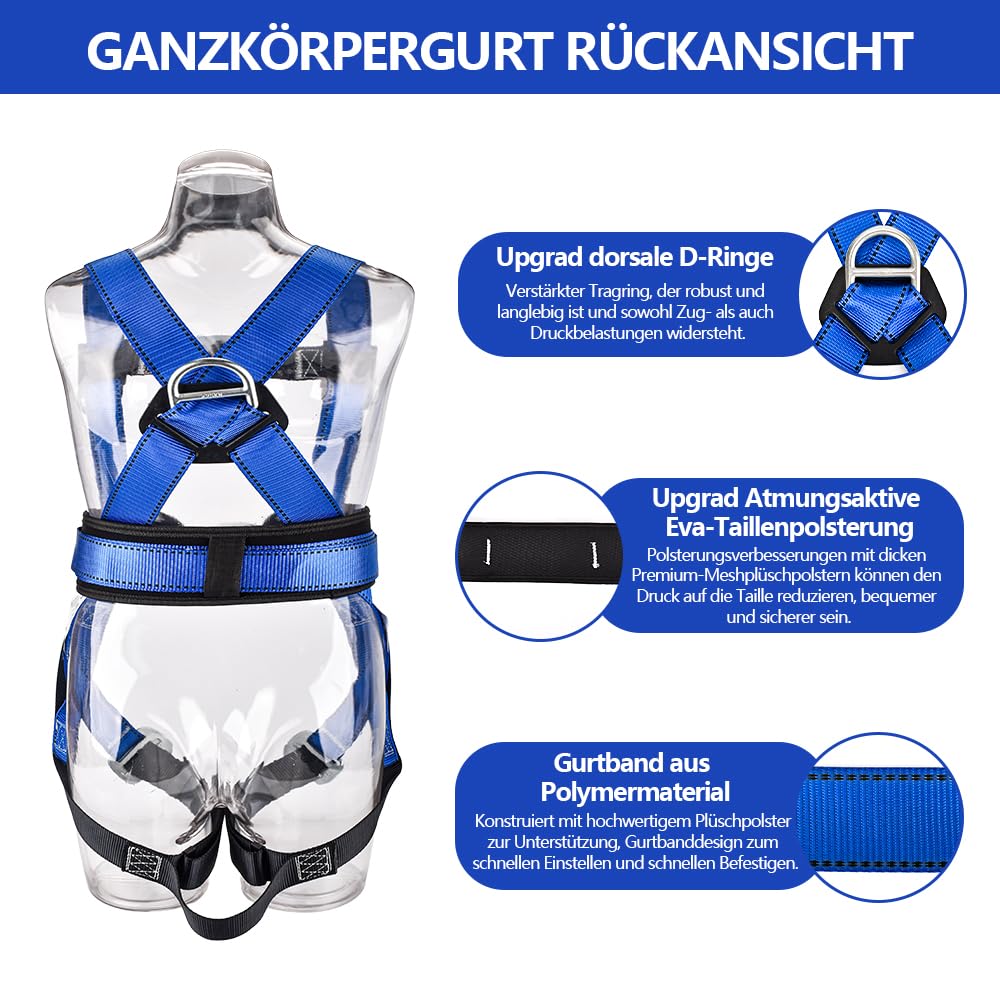 Fallschutz Sicherheitsgurt Kletterausrüstung Absturzsicherung Dachdecker Auffanggurt, Fallschutzausrüstungen - 6 Hochfeste Tragende D-Ringe aus Legiertem Stahl Konstruktionsgurt FA