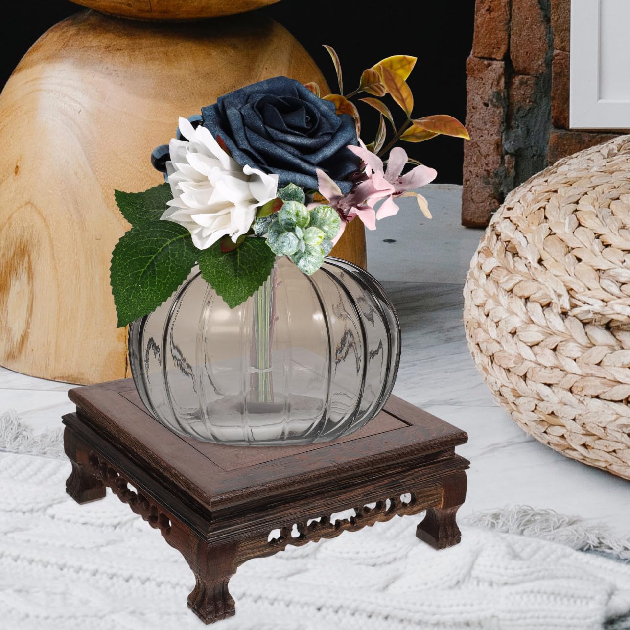 Cabilock Decoración De Mesa Pedestal de Madera Rectangular Decorativo hogar Pedestal de Madera múltiple jarrón de usos múltiples Florero De Madera