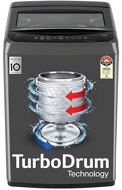 LG 8 Kg 5 Star Smart Inverter Technology Fully Automatic Top Load Washing Machine (T80VBMB4Z, Turbodrum, Auto Prewash, Stainless Steel drum, LED Display, Smart Diagnosis, Middle Black)