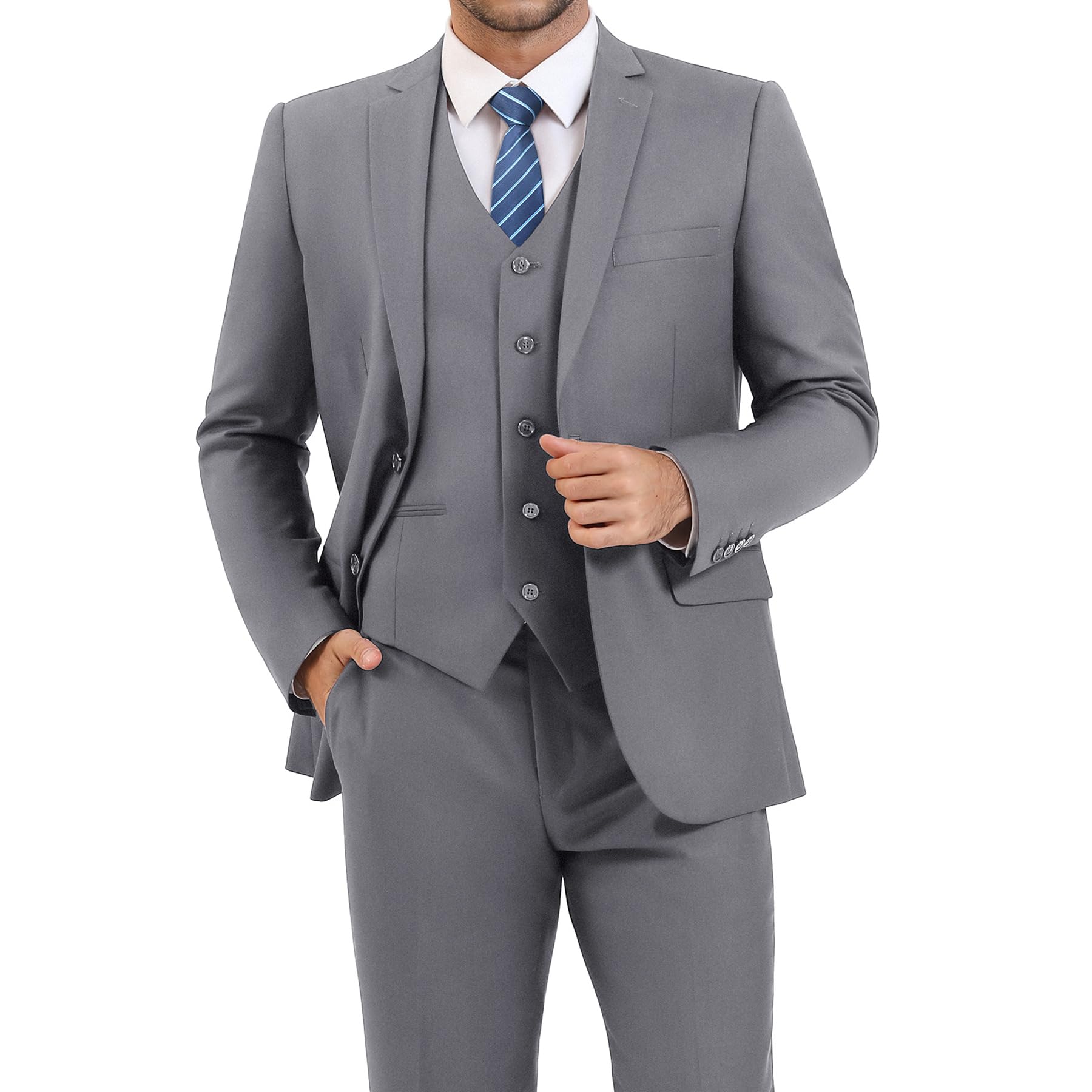 LUPURTY 3 Piece Suits for Men Slim Fit Men's Suit for Business Wedding Party 2 Button Blazer Tuxedo Set Jacket Vest Pant
