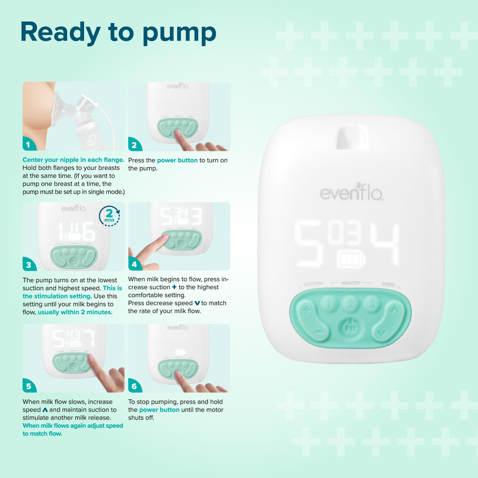 Evenflo Pocket Pompe à lait portable 20 séances de pompage pour charge 9 réglages d'aspiration 3 réglages de mémoire Blanc