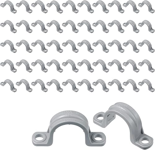 Demissle Abrazadera de conducto de PVC, 2 correas de agujero, correa de conducto de plástico gris resistente, soporte de montaje con clip en U para