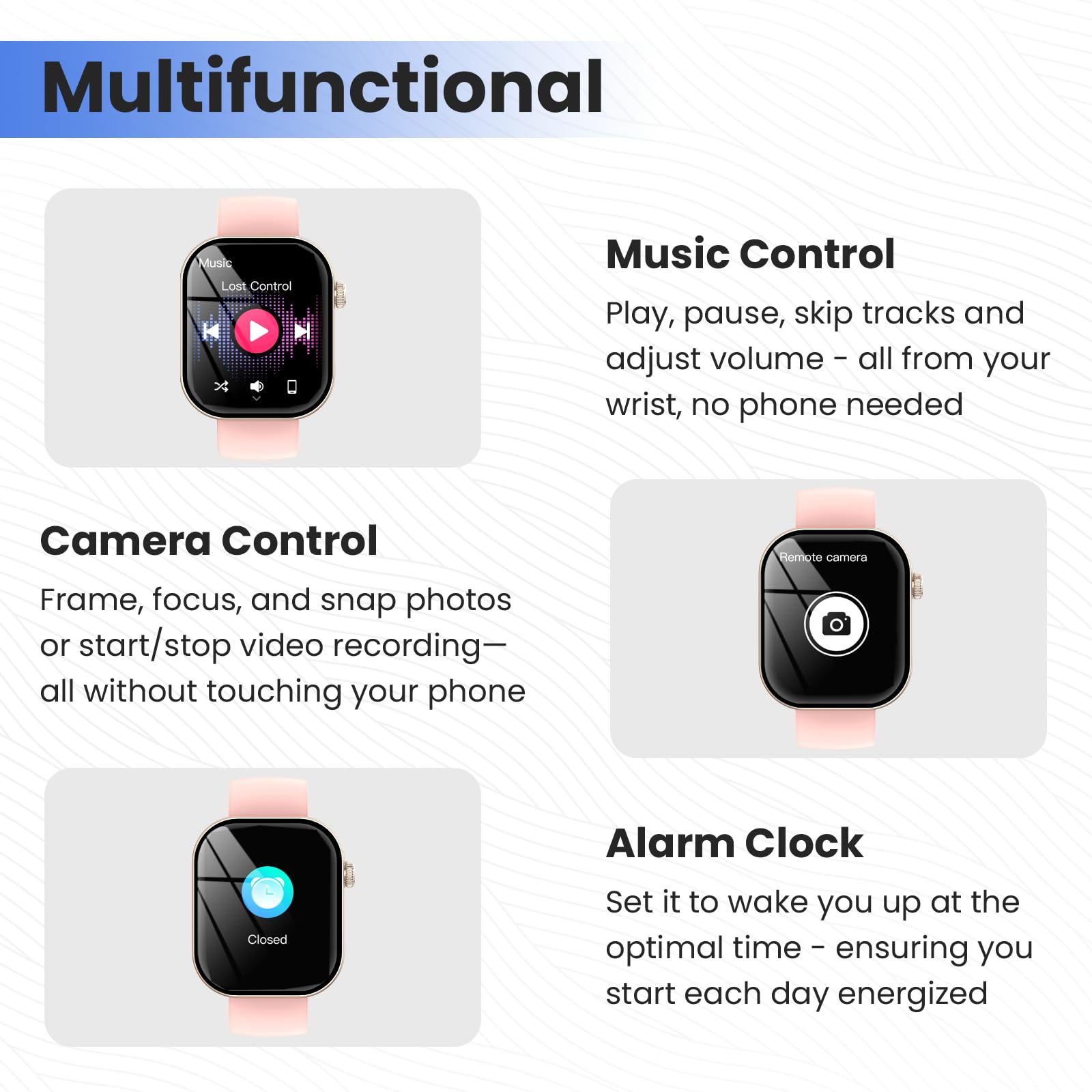 Smartwatch Uomo Donna, 2.01" Orologio Smartwatch con Chiamata Bluetooth e Risposta Vivavoce, Fitness Tracker con Contapassi/Sonno/Cardiofrequenzimetro, Impermeabile 5ATM, 100+ Sports Smart Watch Rosa