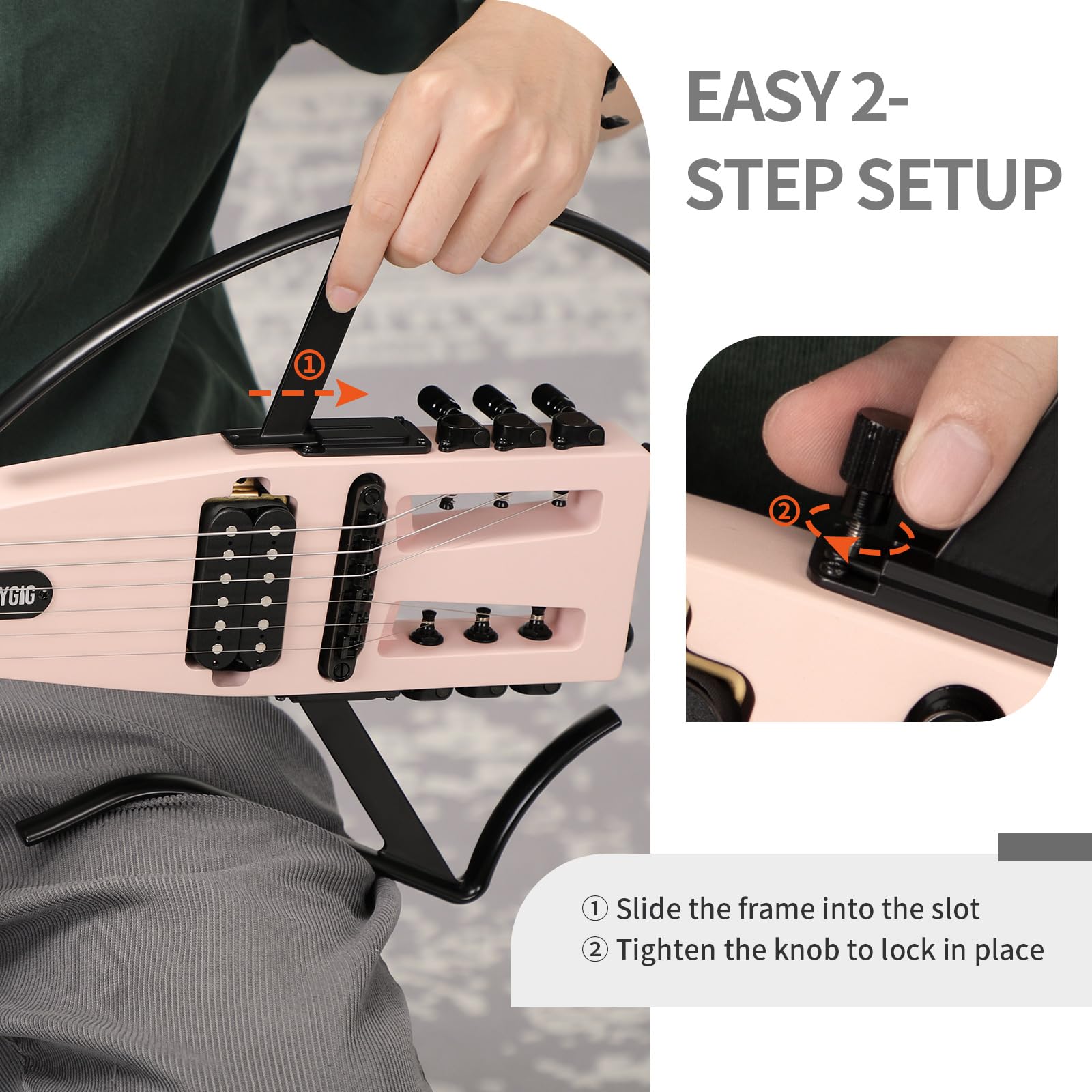 Reise E Gitarre – Volle Größe, ultraleicht (wiegt nur 1,8 kg), 100% Ahorn, digitales Stimmgerät, Gitarrentasche, Ständer, geeignet für Linkshänder und Rechtshänder, Muschelrosa