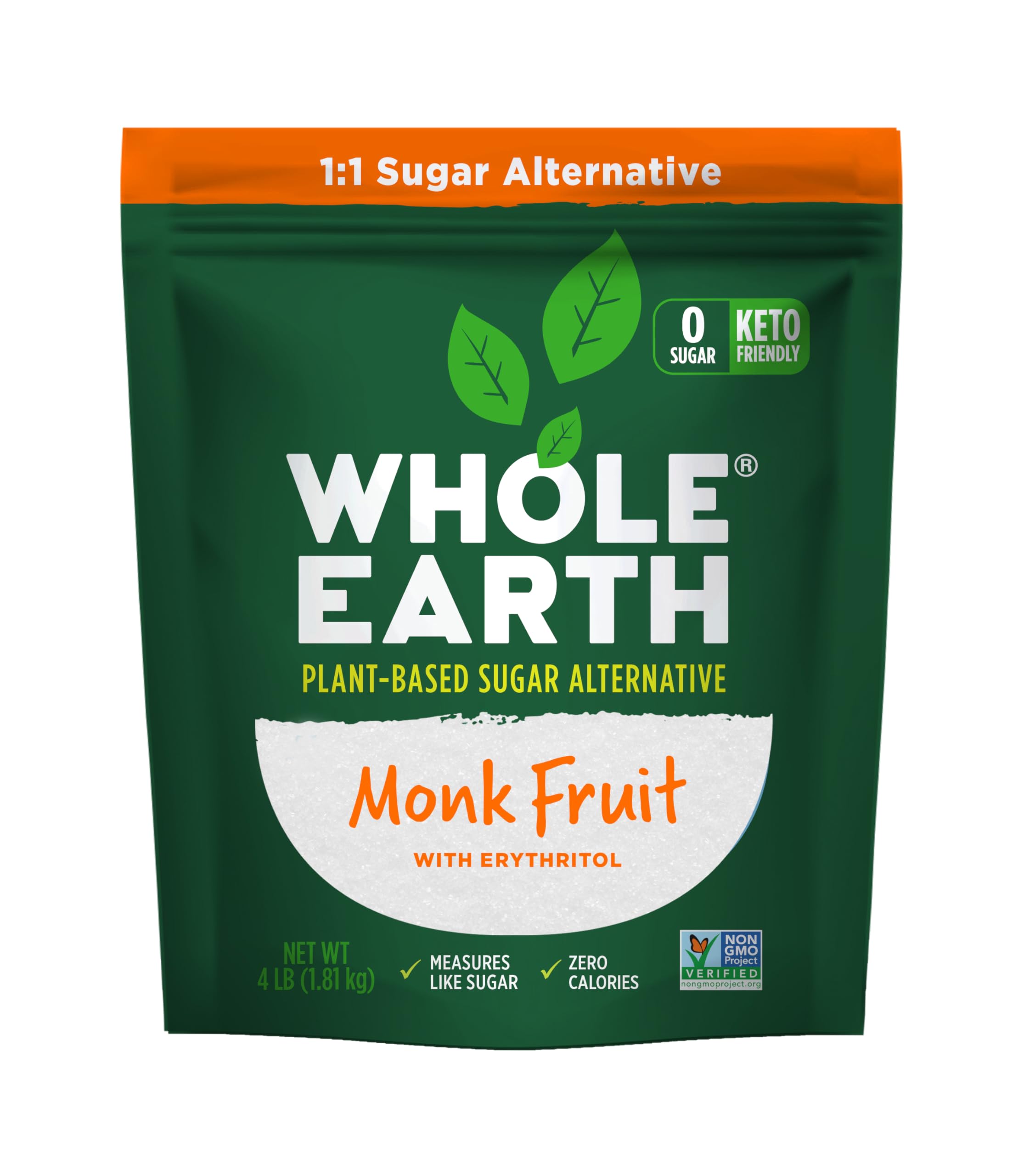 Sponsored Ad - WHOLE EARTH Monk Fruit Sweetener with Erythritol, Plant-Based Sugar Alternative, 4LBS