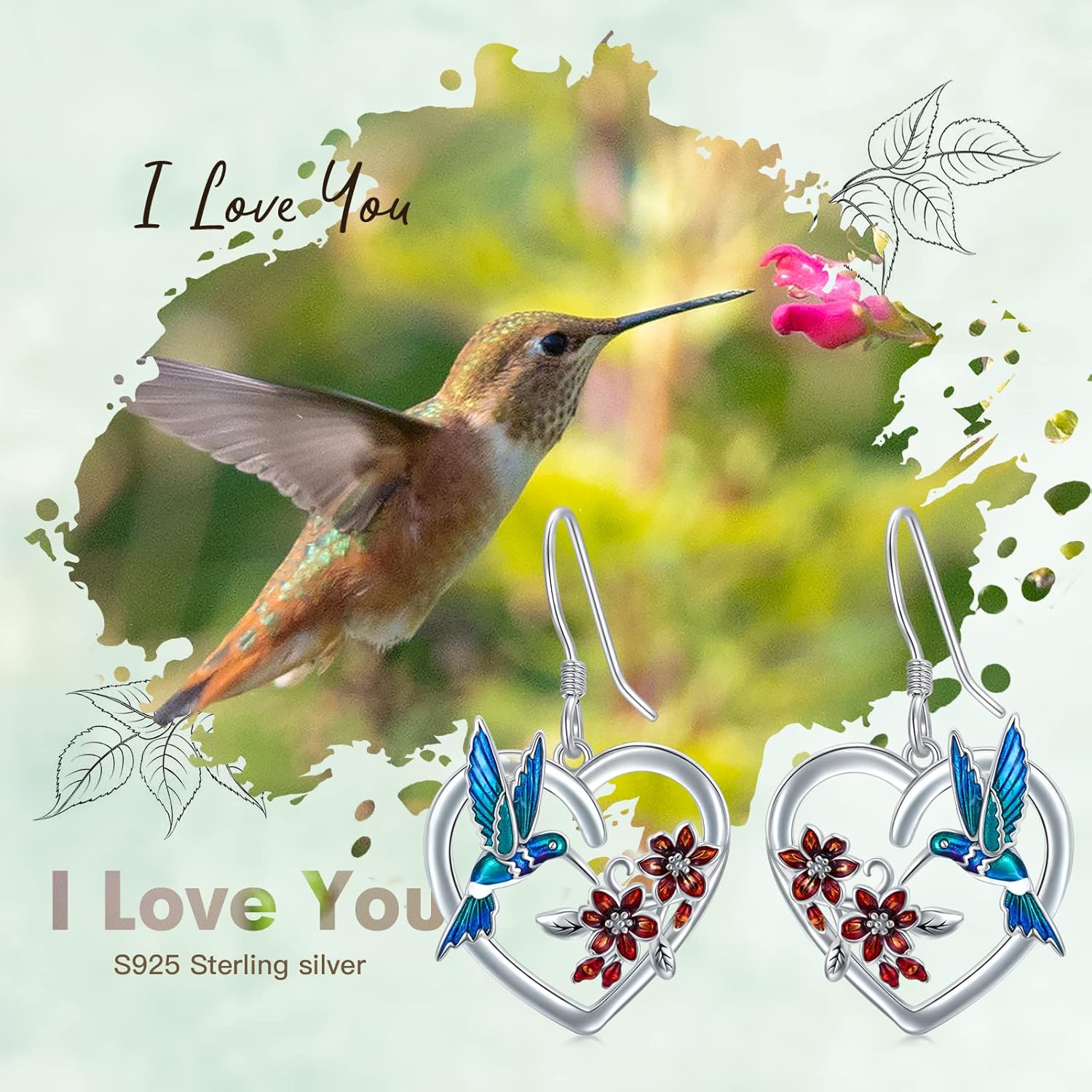 LONAGO Hummingbird Earrings for Women Sterling Silver Hummingbirds Heart Dangle Earring Gift for Women - Image 5