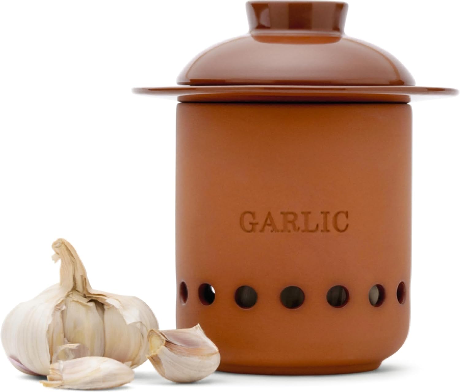 Monkey Business – Garlic Keeper – Terracotta Garlic Storage Container with Separate Ventilated Compartments for Whole Bulbs & Loose Cloves – Garlic Holder That Keeps Garlic Fresh & Kitchen Organized