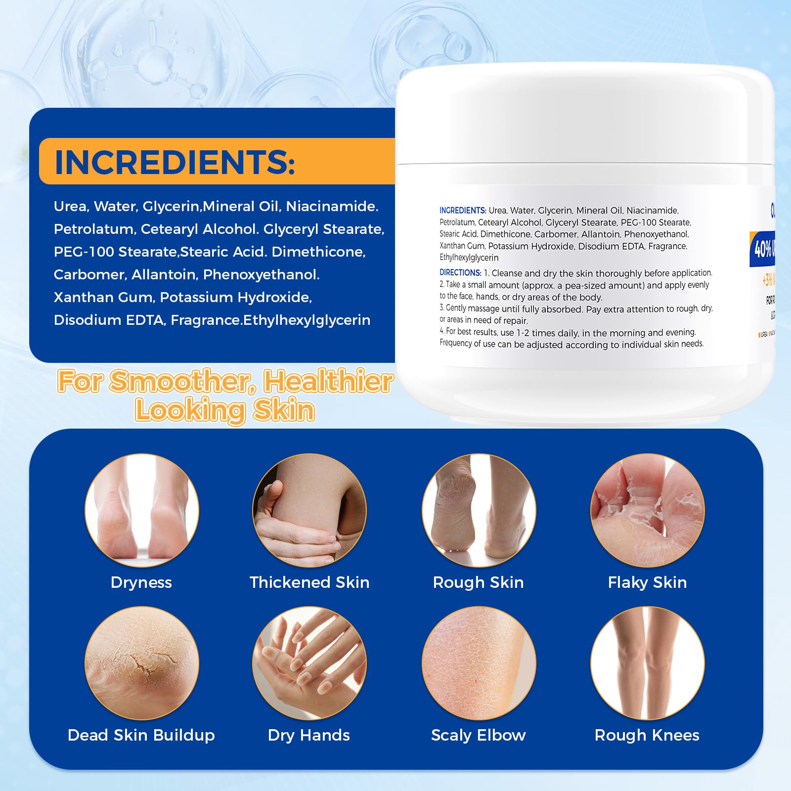 OUKEYA Crema Piedi 40% Urea & 3% Niacinamide, Trattamento Intensivo per Talloni Screpolati, Calli e Pelle Secca, Idratazione Profonda, Per Donne & Uomini (2 Pezzo)