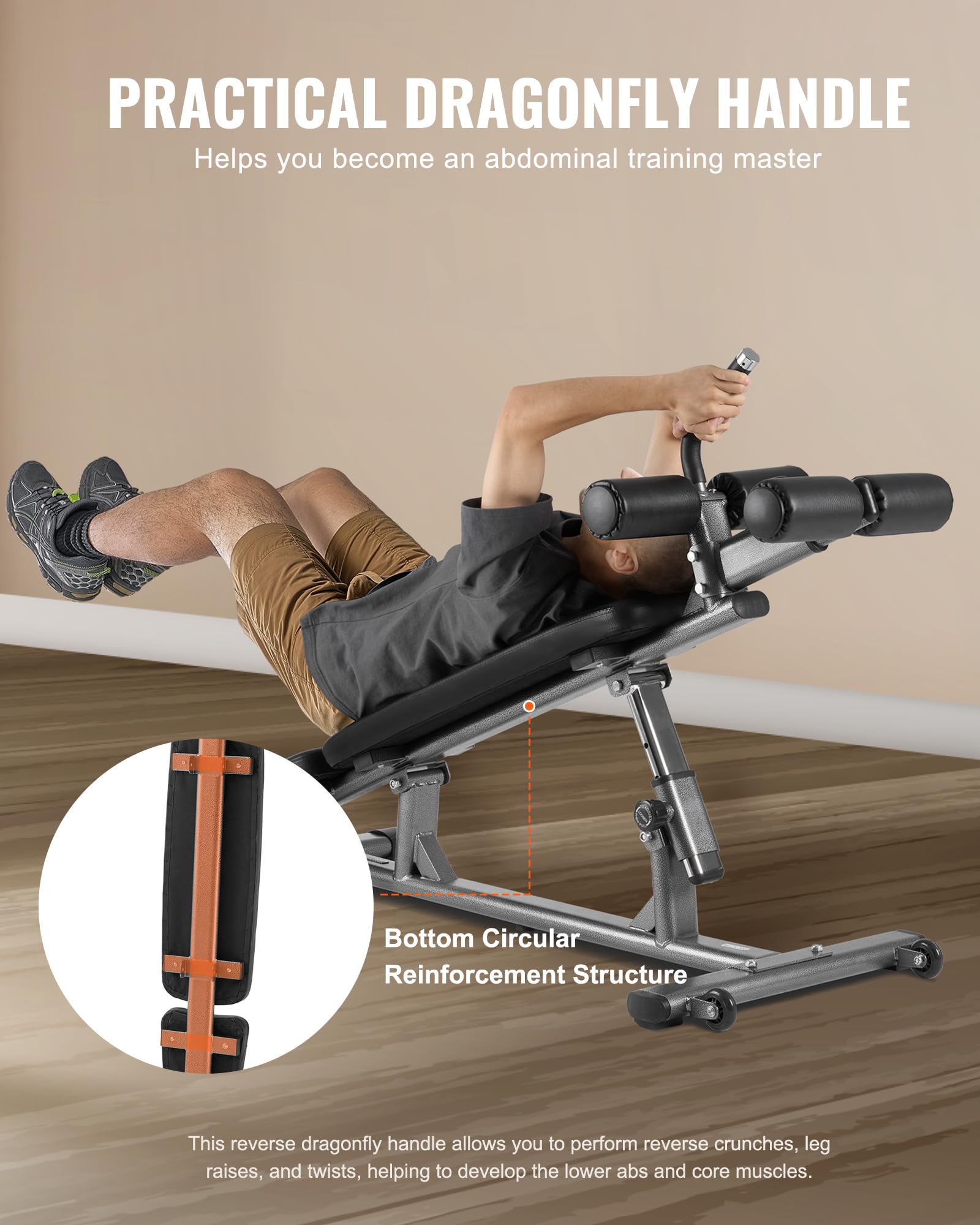 VEVOR Panca per addominali Decline con manico reverse crunch e regolazione dell'altezza regolabile, in acciaio resistente, capacità di 500/600/453,6 kg, per allenamenti in palestra a casa, allenamento