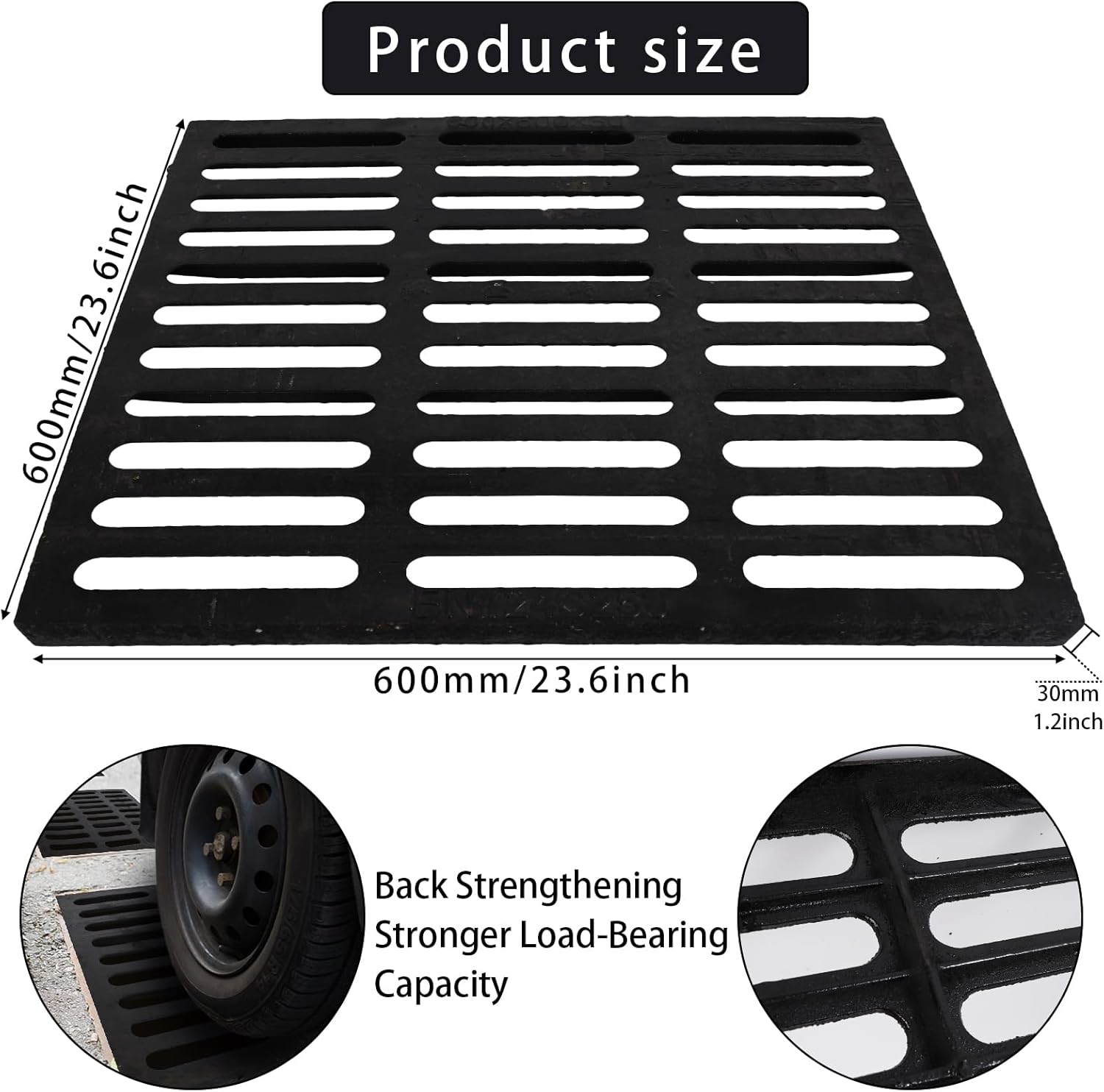 Cast Iron Drain Grate, 24"X24" Outdoor Drain Cover,Heavy Duty Metal Sewer Drain Cover,Black Square Drain Grate for Concrete Floor (True Size 23.6”x23.6”)