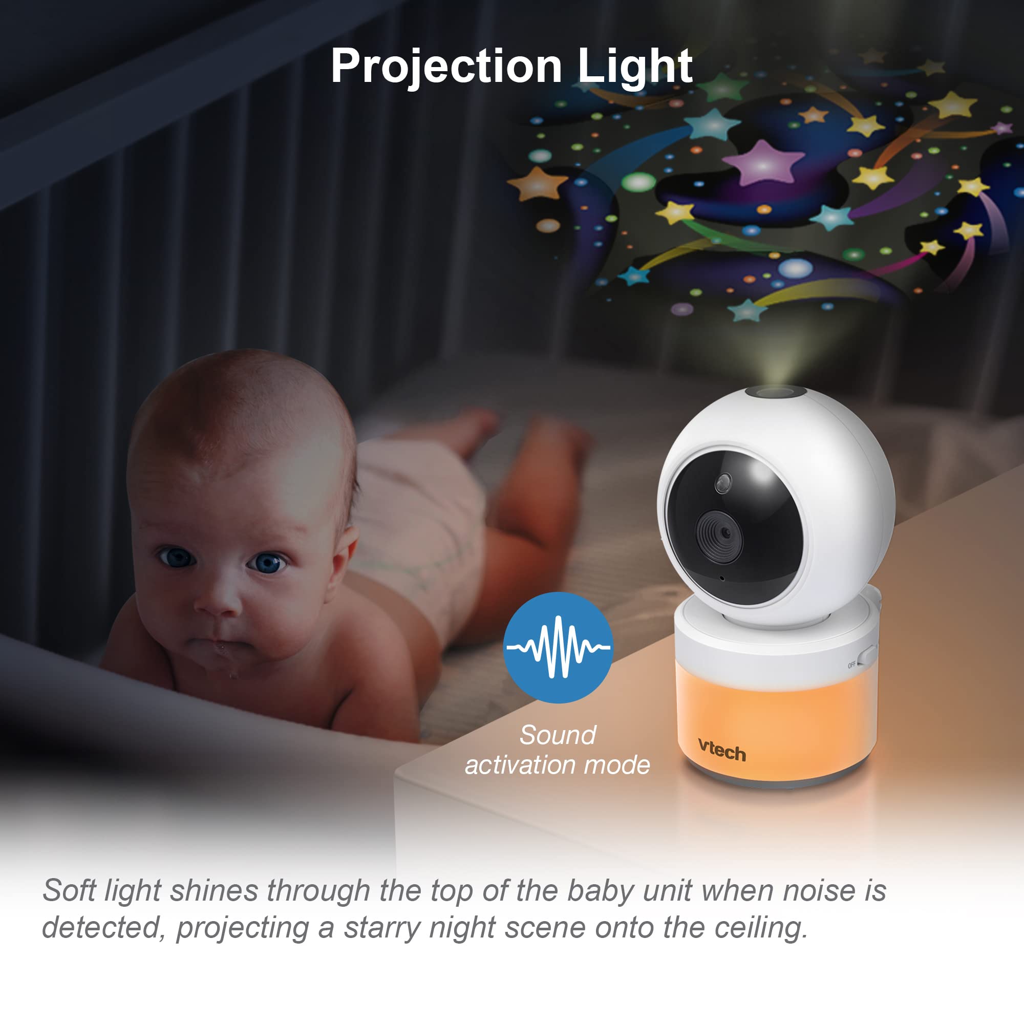 VTech - BM5463 -indoor- Lightshow Video Babyphone - Baby Monitor with Projection and Night Light 480p - FR Version,