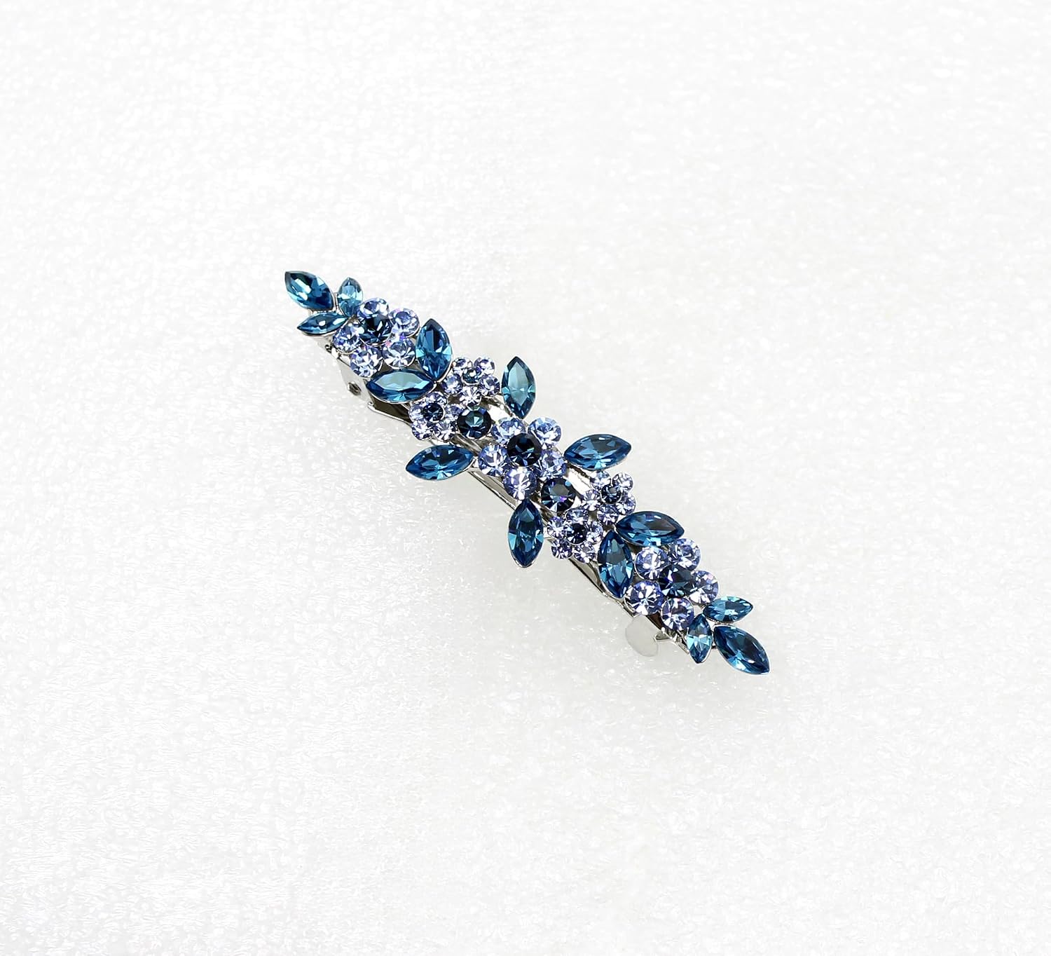 Faship Navy Blue Rhinestone Crystal Small Floral Hair Barrette Clip