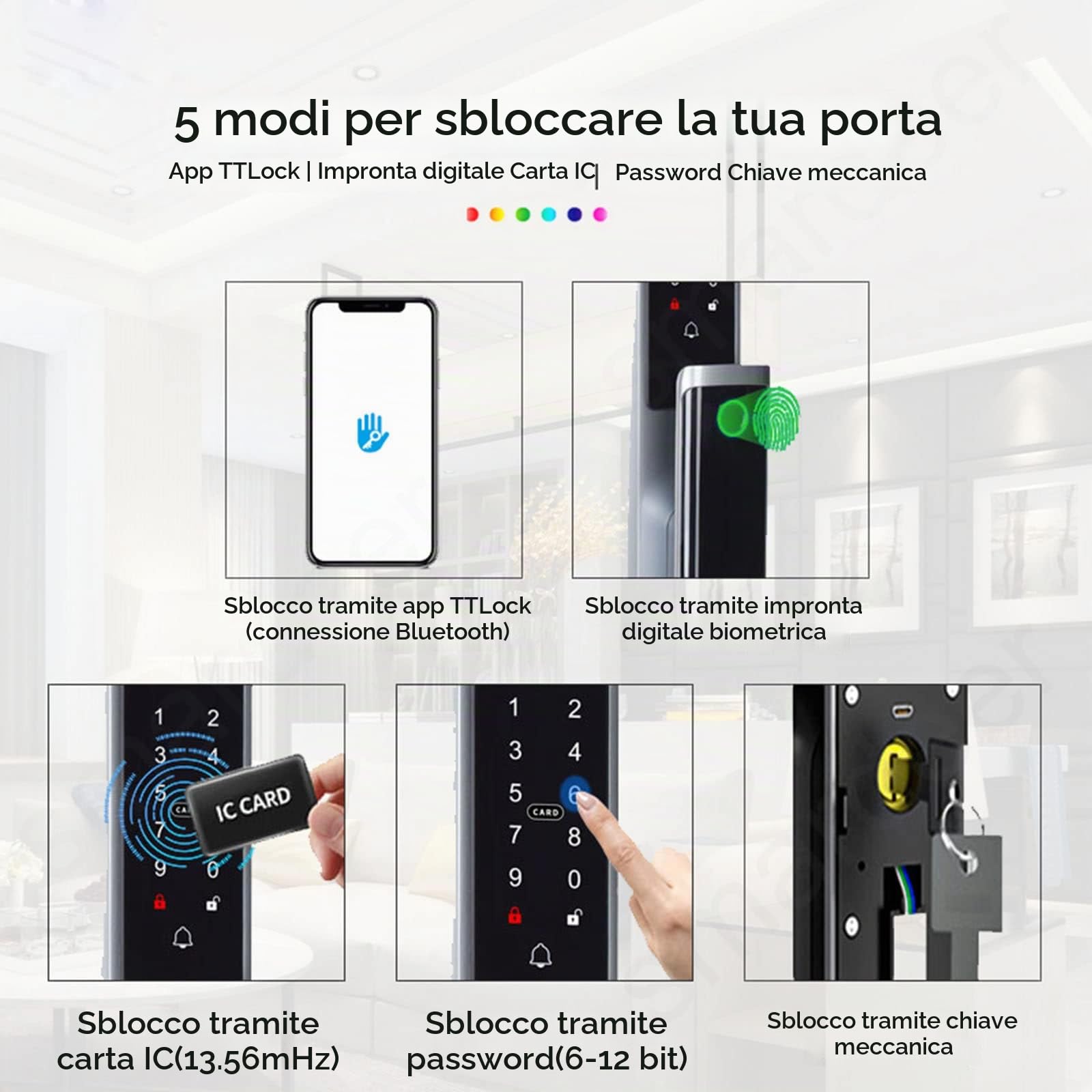 Serratura Smart Porta Blindata, Serratura Elettronica con Controllo App,Serratura della Porta biometrica, Serratura della Porta di Sicurezza Elettronica per casa Camera da Letto Ufficio