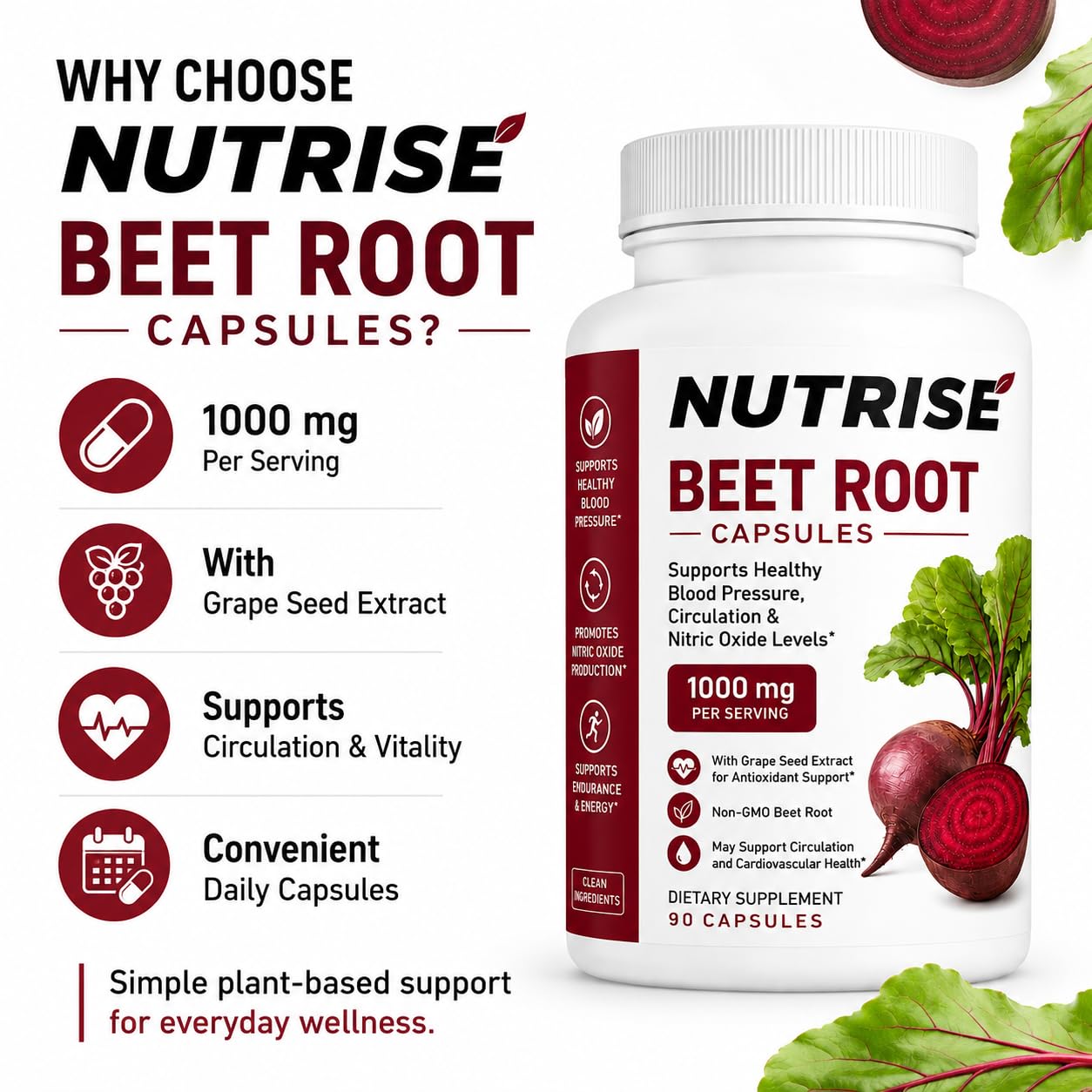 Nutrise Beetroot Capsules with Grape Seed Extract, Beet Root Supplement 1000mg, Vegan, Non-GMO, Gluten-Free, 90 Count — Amazon image 3
