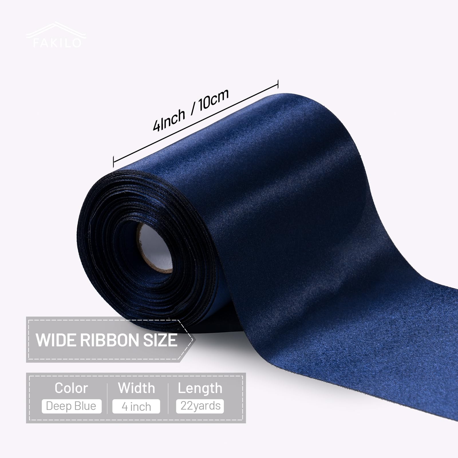 FAKILO Dark Blue Satin Ribbon 4 Inch x 22 yd Wide Thick Ribbon for a Grand Opening Business Ribbon Cuttings Ceremony Bow Wedding Chairs Party Christmas Festival Decor - Image 2