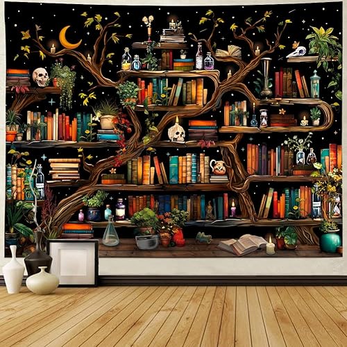 Maccyafst Tapiz de calavera de hongos, tapiz de fantasía, selva, bosque, árboles, tapiz hippie, tapiz de pared de cascada de neón, plantas