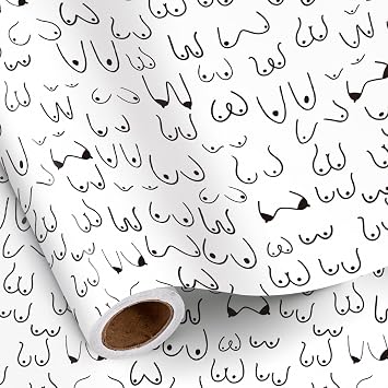 RUSPEPA Funny Boob Wrapping Paper Roll for Adult Women Men, Mini Roll, Woman Breasts Rude Design Gift Wrap Paper for Bachelorette Party, Best Friend Birthday, Anniversary, 17 Inches x 16.4 Feet
