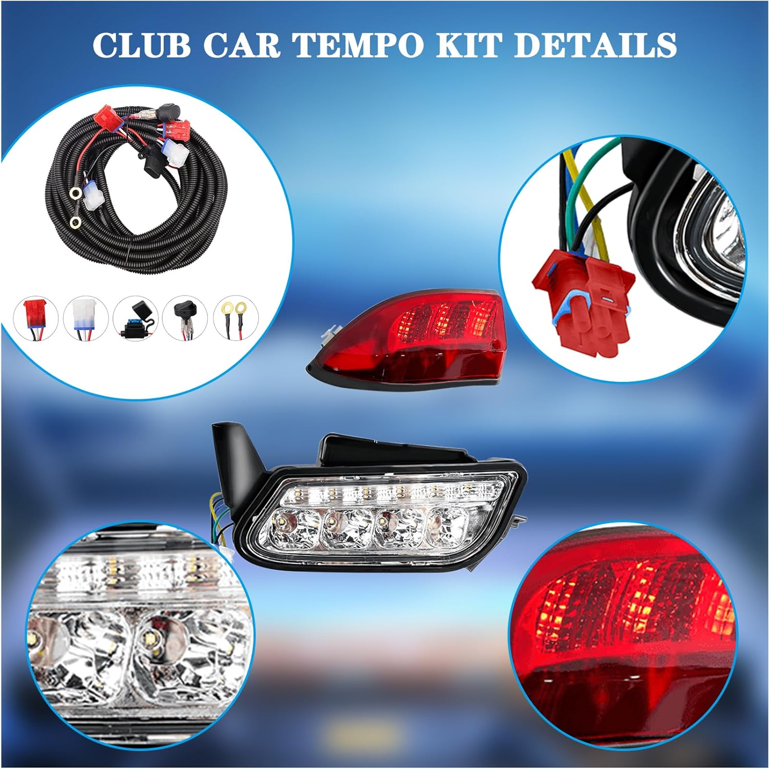 Club Car Tempo LED Light Kit 12V, Golf Cart LED Headlight & Tail Light with Harness Kit for Club Car Tempo Gas & Electric Golf Cart (2018 & up)