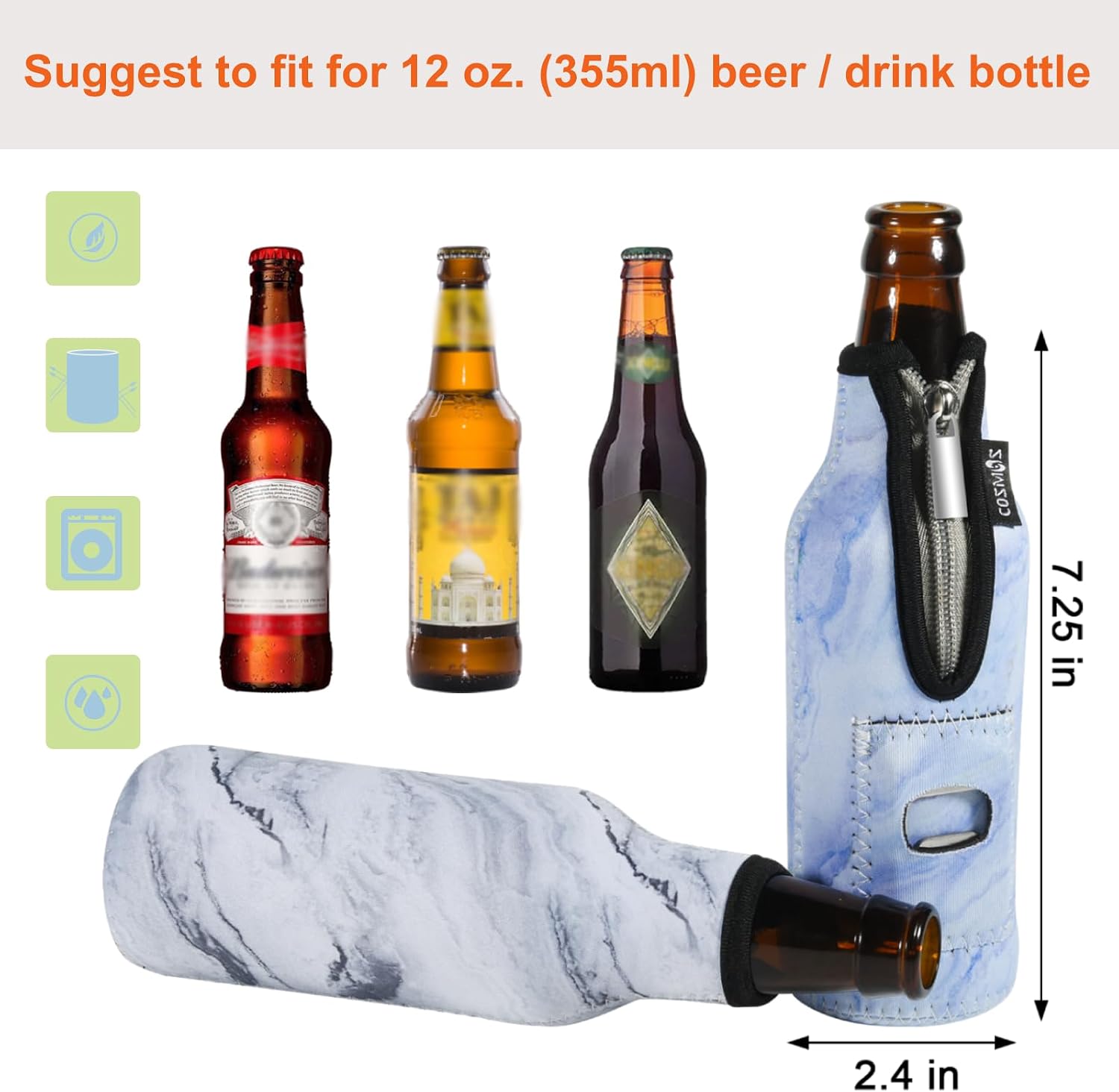 Cosmos 4 Pcs Beer Bottle Sleeves Neoprene Insulator Sleeves Bottle Jackets Sleeves 12 OZ Beverage Bottle Cooler with Built in Bottle Opener (Marble Pattern (4 Pcs))
