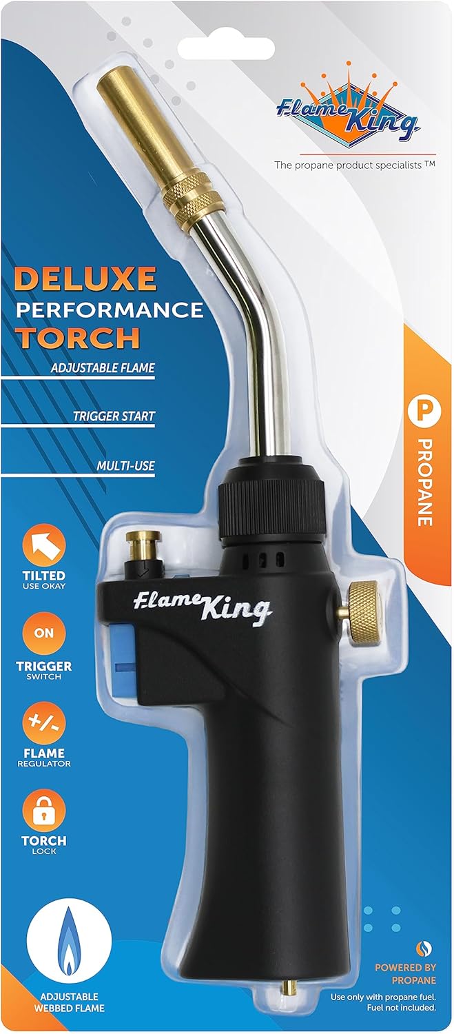 Flame King High Performance Blow Torch with 1LB Propane Tank with Webbed Flame for Soldering, Brazing, Plumbing, Lighting Charcoal/Fire Pits