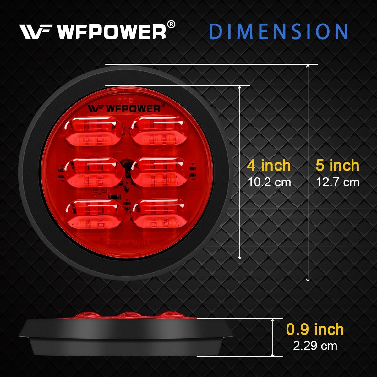 WFPOWER 12V 24V 4 inch Red Trailer Lights with 2pcs Standard 3-Pin Plug,2pcs Rear Tail Brake Stop Signal Light for RV Trailer Lorry Truck Automotive-Red Light, IP67 Tail Light Flush Mount