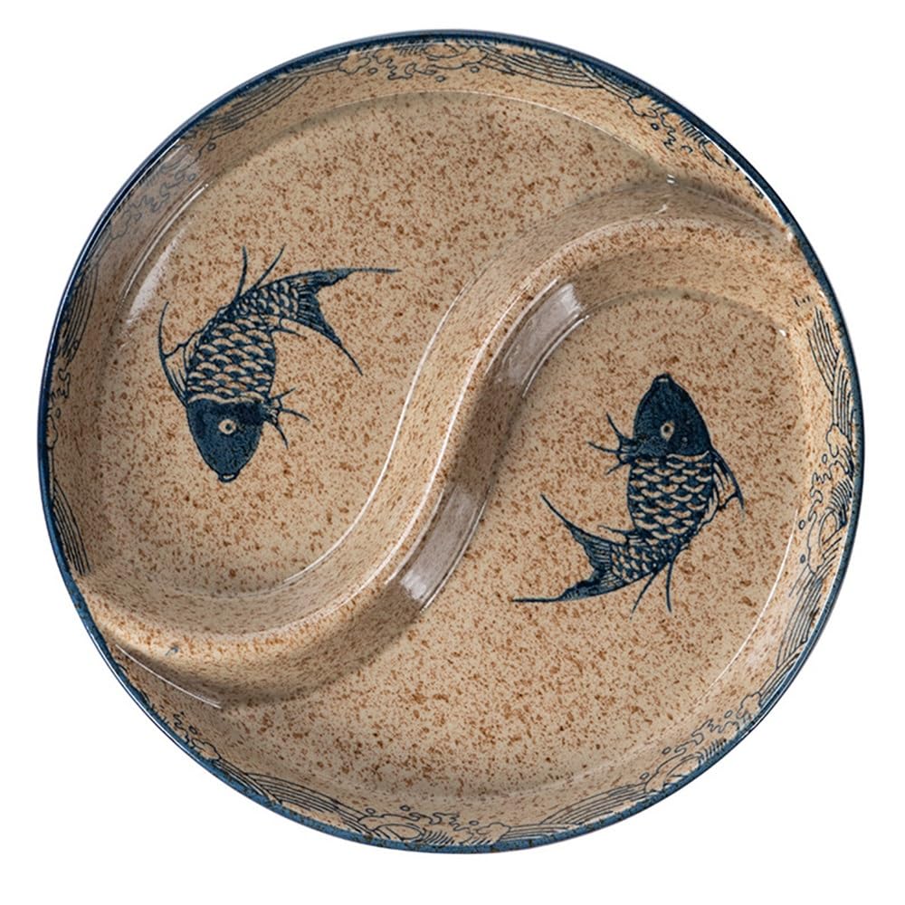Assiettes divisées Assiette à dîner en céramique à Deux Compartiments pour la Maison Assiettes à dîner divisées (Multicolore 21,5 cm)