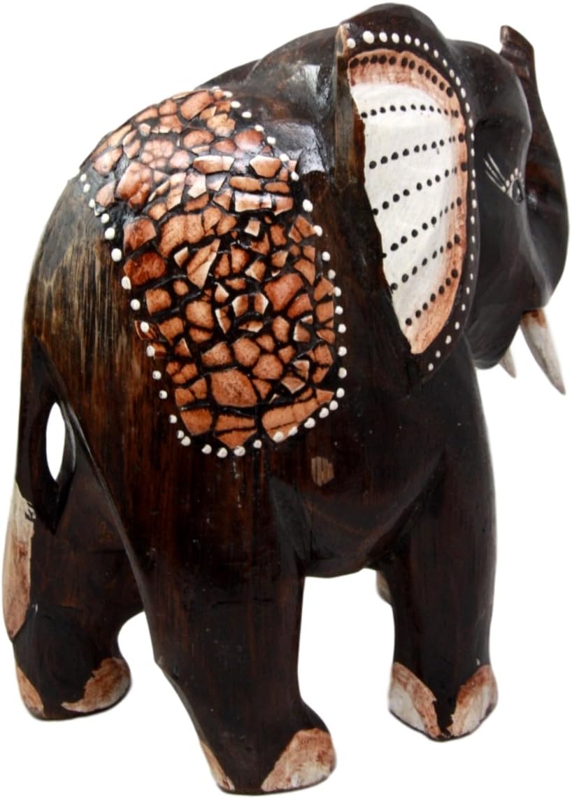 BALIKRAFT Hand Made Wood Artisans Gajah Mawar Javanese Eggskin Art Elephant Desktop Figurine Set 10" H