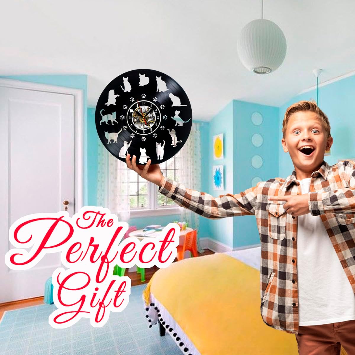 I Love Cats Vinyl Wall Clock - Adorable Feline Theme - Cat Lover Decor for Cat Owners