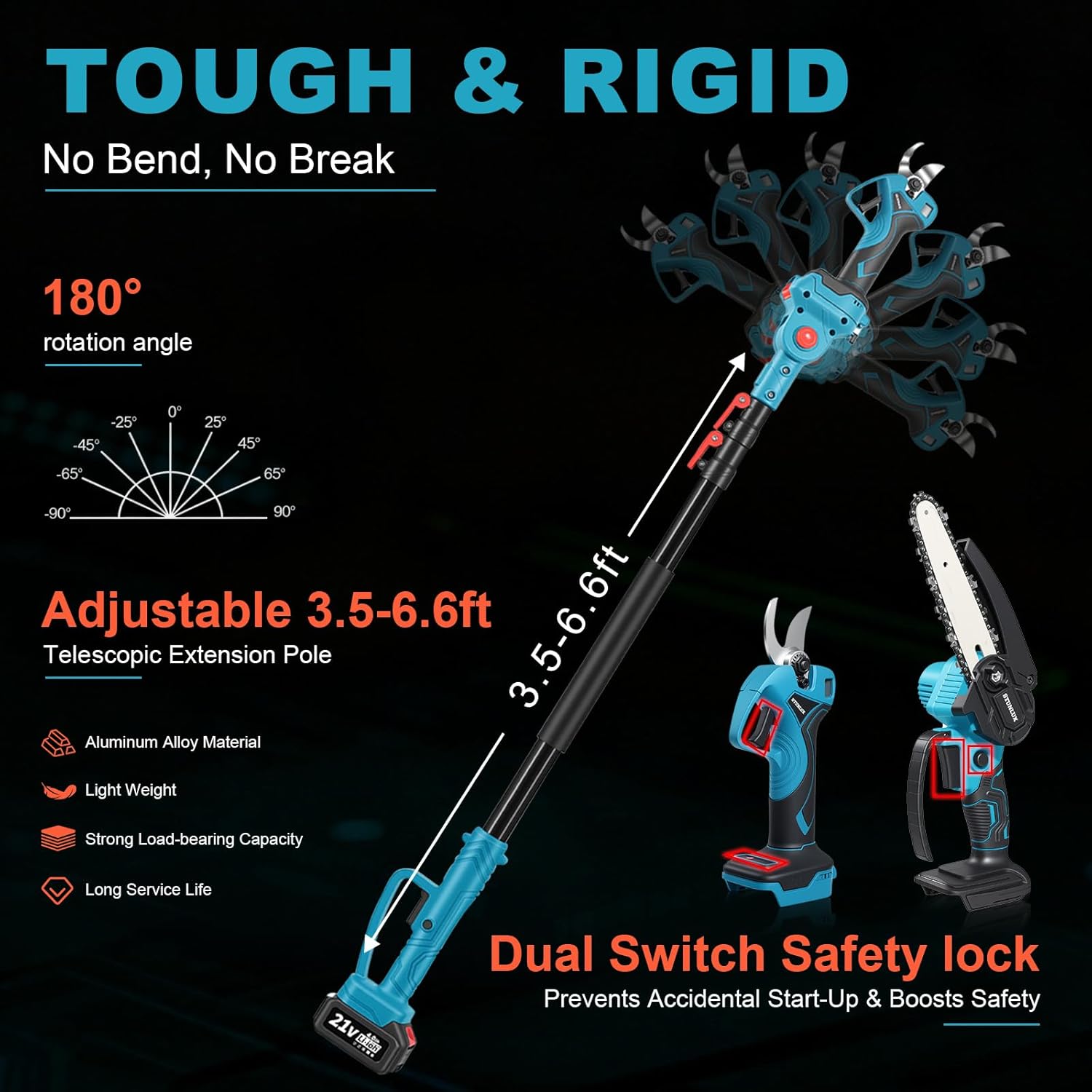 4-in-1 Cordless Pole Saw & Electric Pruning Shears Set, Electric Pruning Shears & 6 Inch pole saws for tree trimming with 7ft Max Extension Pole, 2*4.0Ah Batteries,Electric Pole Saw Tree Trimming Kit
