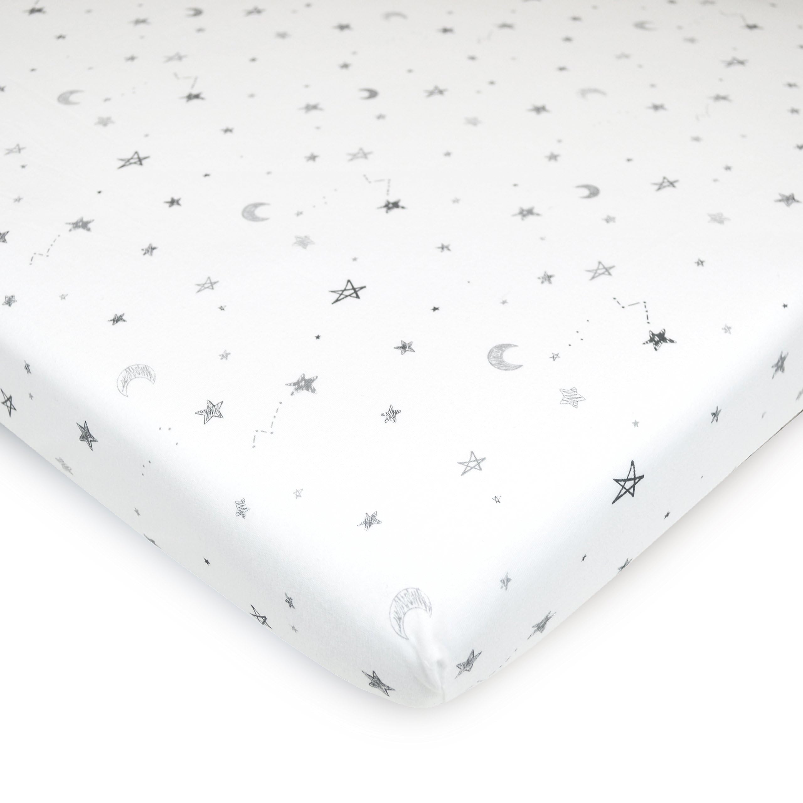 American Baby Company 100% cotone naturale jersey di alta qualità, lenzuolo con angoli grigi, stella e luna, morbido traspirante, per ragazzi e ragazze
