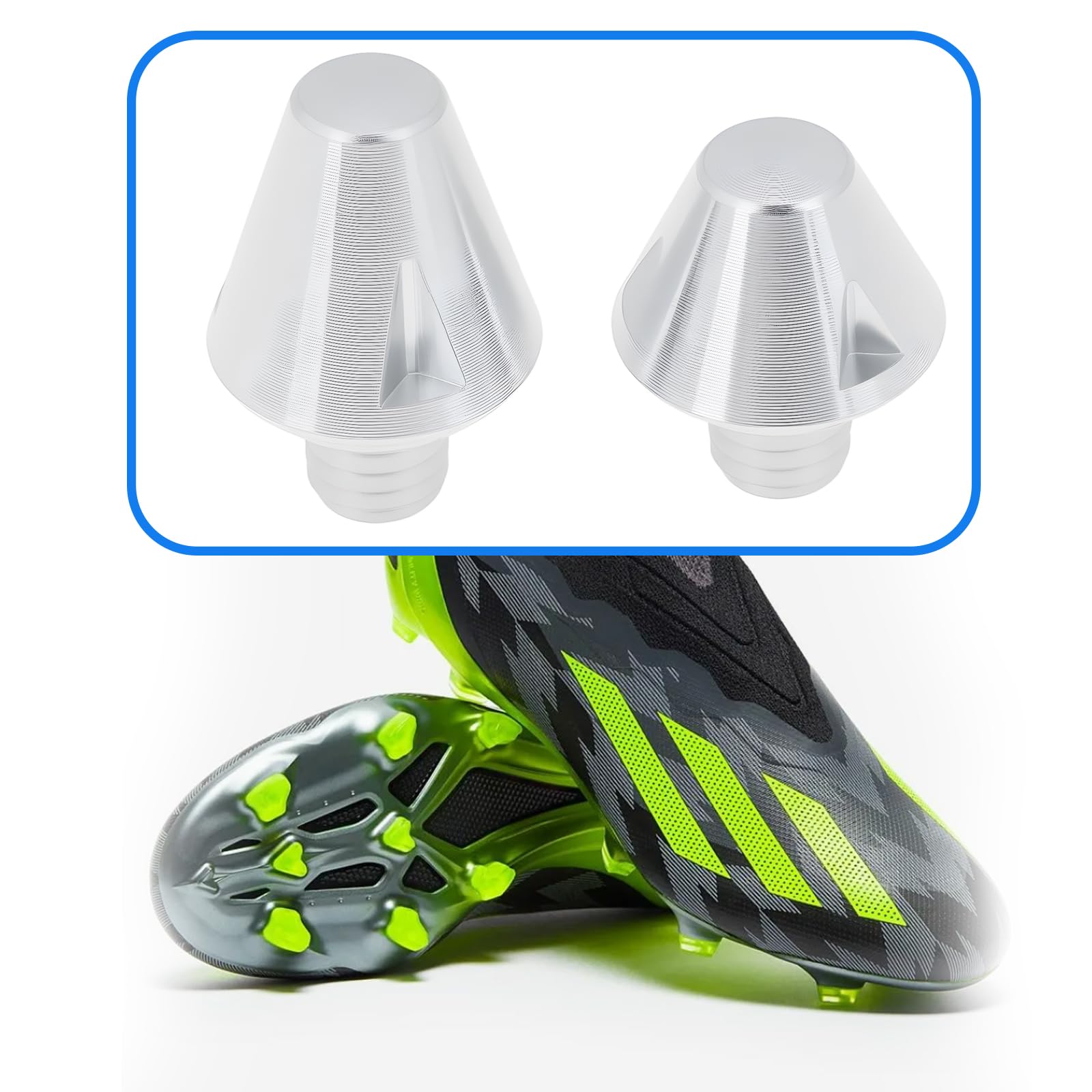 Lot de 12 Crampons de Football en Aluminium Argenté M6 (4 Pièces 14 Mm Et 8 Pièces de 10 Mm) avec Clé Compatible avec Adidas.