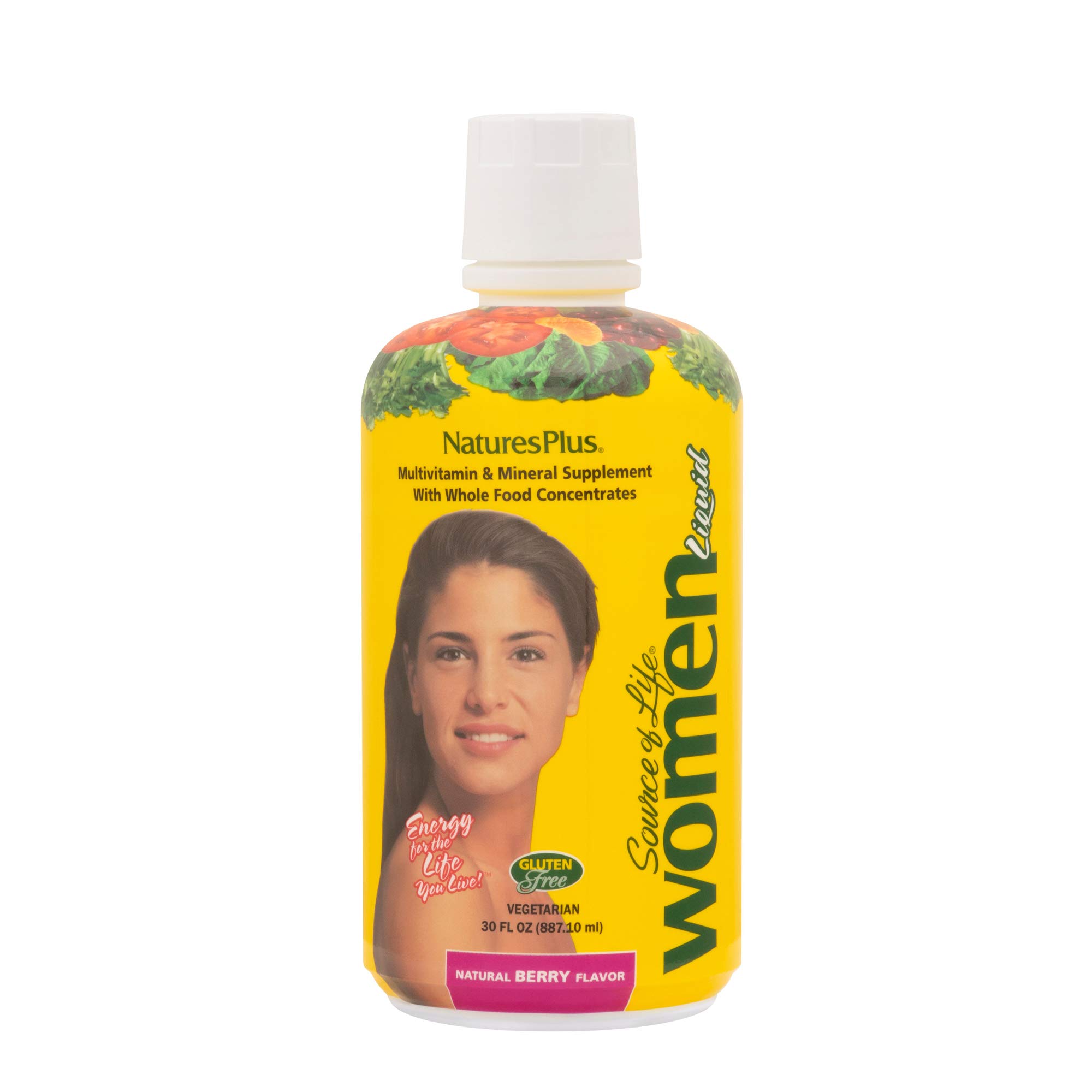 Natures Plus Source of Life Women Liquid Multivitamin- 30 fl oz - Natural Berry Flavor - Whole Foods & Minerals - Energy, Health & Defense Against Stress - Vegetarian, Gluten-Free - 30 Servings